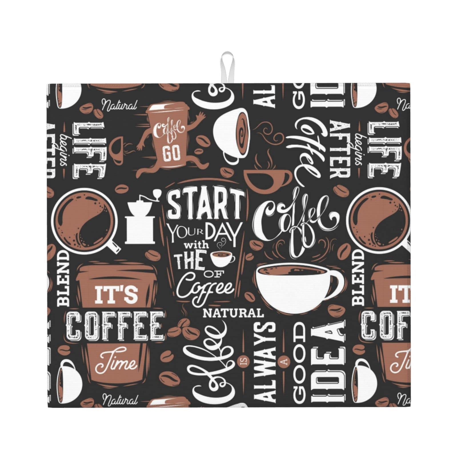 Premium Dark Brown Dish Drying Mat & Coffee Cup Pad - 16