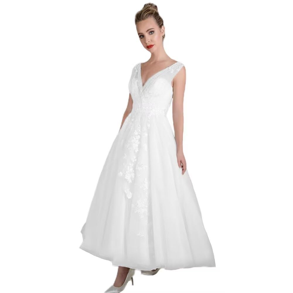 XYAYE A-Line Backless Tulle Wedding Dress for Women - Short Boho Vintage Bridal Gown for Beach, Garden & Courthouse Weddings