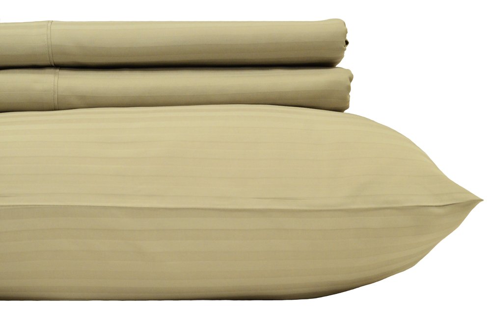 Premium 600 Thread Count 100% Cotton Striped Pillowcases - 2 Pack Standard/Queen Size 20x30 Inches - Soft Sateen Weave Hotel Luxury Bedding - Perfect for Master Bedroom, Guest Room & Vacation Homes (Tan)