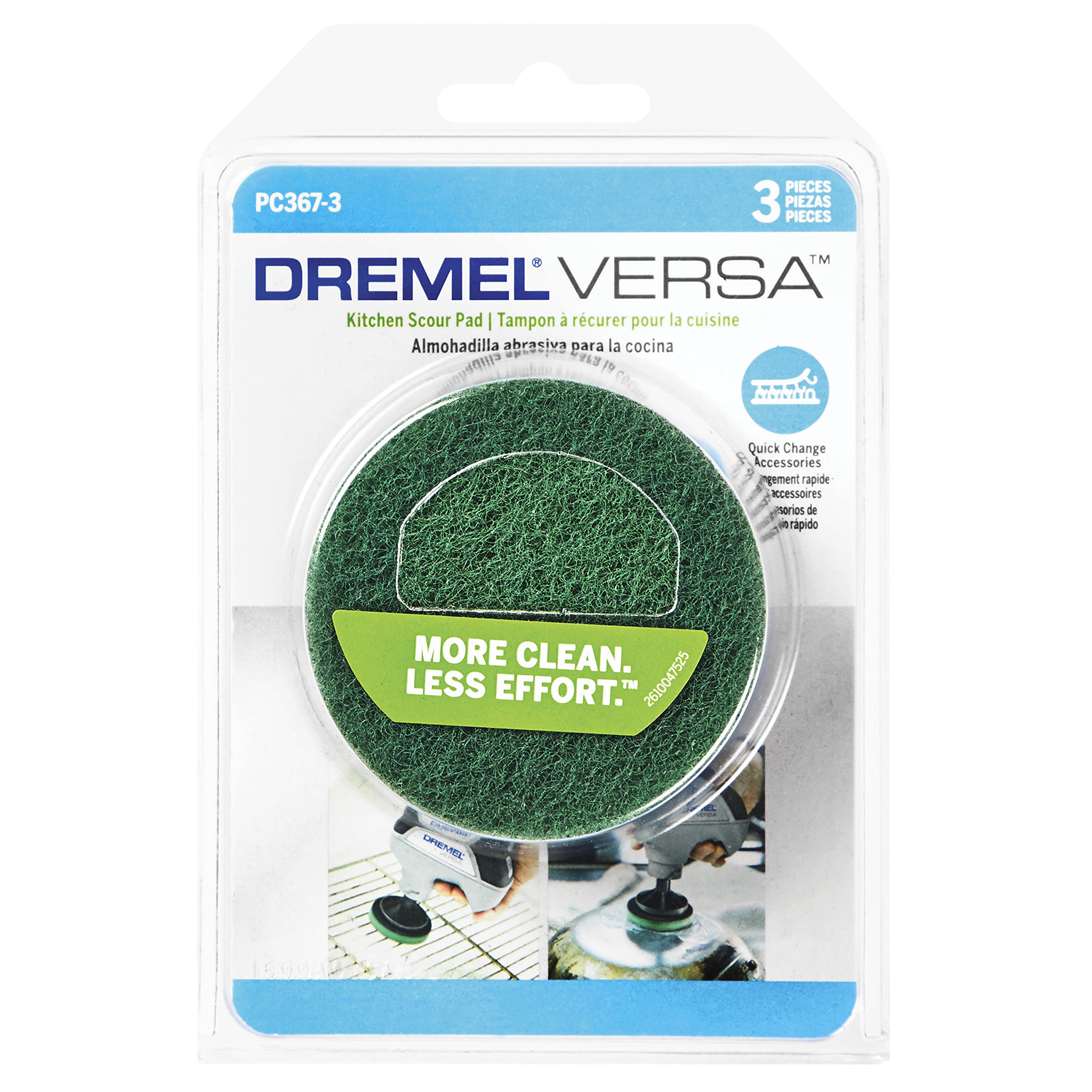 Dremel Versa Power Scrubber PC367-3 - Heavy Duty Cleaning Pads for Kitchen, Pots, Pans, Oven Racks & Grill Grates - Perfect for Deep Cleaning, Stain Removal & Tough Grease (3-Pack) - Ideal for Home Kitchen, Outdoor BBQ & Camping Cookware