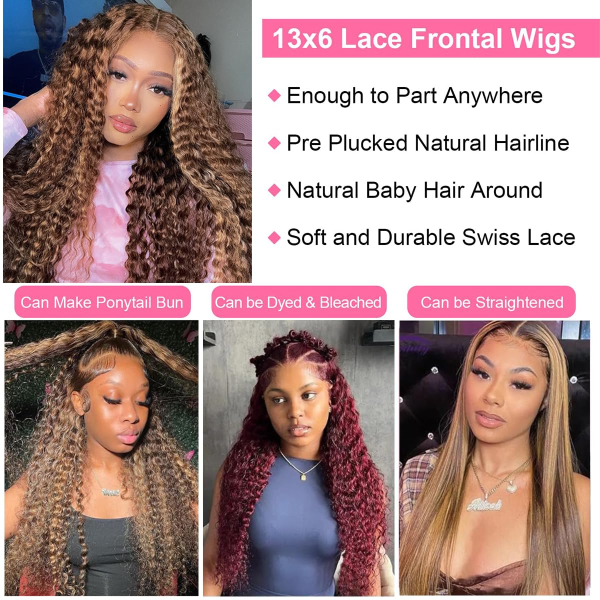 30 Inch Ombre Honey Blonde Human Hair Lace Front Wig - 4/27 Colored 13x6 HD Lace with Baby Hair & Pre-Plucked Hairline - Deep Wave Curly Lace Frontal Wig for Women | Perfect for Daily Wear, Cosplay, Parties and Special Occasions