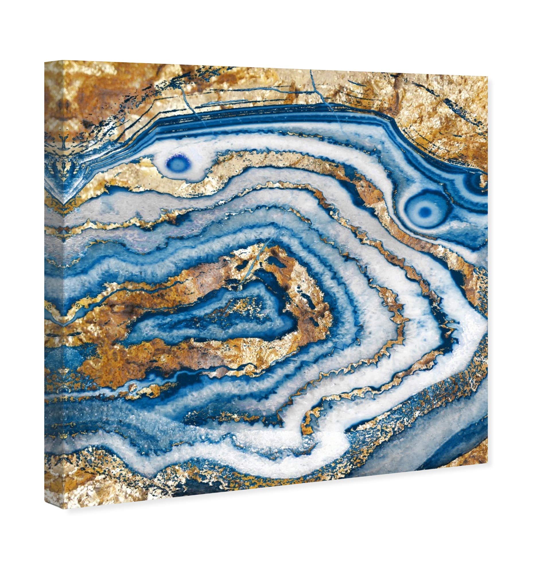 Abstract Wall Art Canvas Print 'Bleu Agate' - 20x20 Inch Blue & Gold Modern Home Decor - Perfect for Living Room, Bedroom or Office Decoration