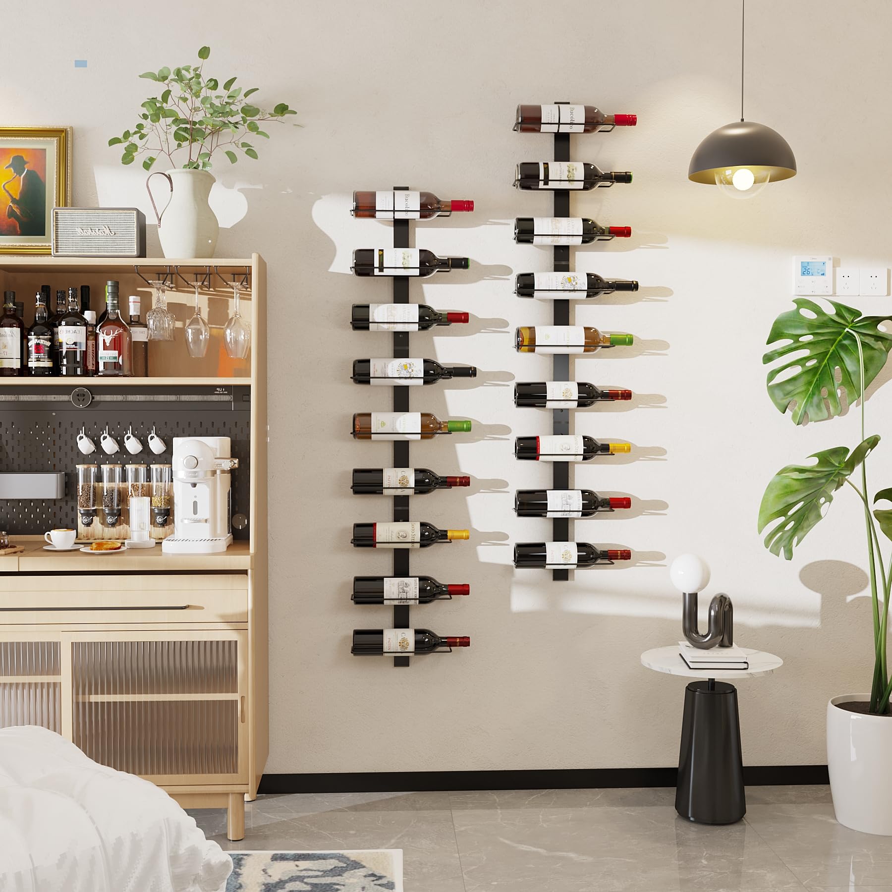 C&AHOME 18 Bottle Wall Mounted Wine Rack - Adjustable & Separable Metal Hanging Wine Holder for Kitchen, Pantry, Bar - Space Saving Wine Storage Solution for Home & Restaurants