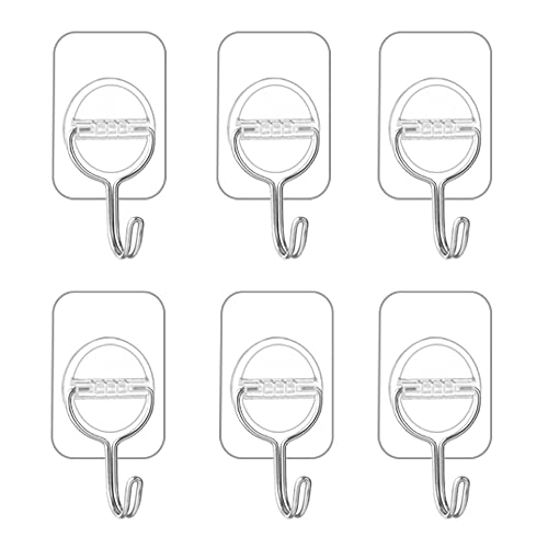 6-Pack Adhesive Wall Hooks - Heavy Duty 4.4 lbs Clear Sticky Hooks, 201 Stainless Steel Waterproof Hangers for Bathroom, Kitchen, Home Organization - Perfect for Hanging Towels, Keys, Coats & Decor