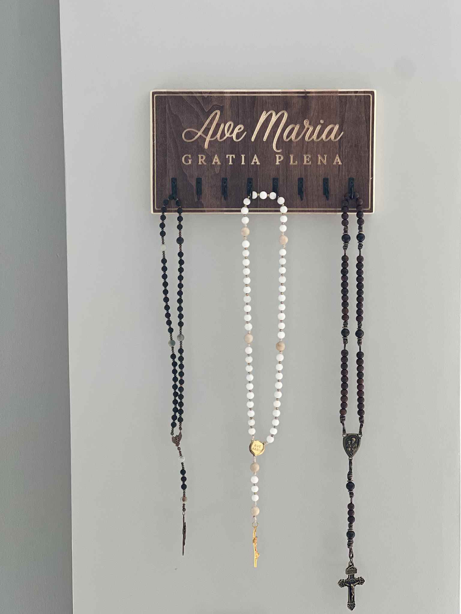 Ave Maria Rosary Hanger - Beautiful Catholic Wall Hook for Prayer Beads - Perfect for Home Chapel, Bedroom, or Gift Giving
