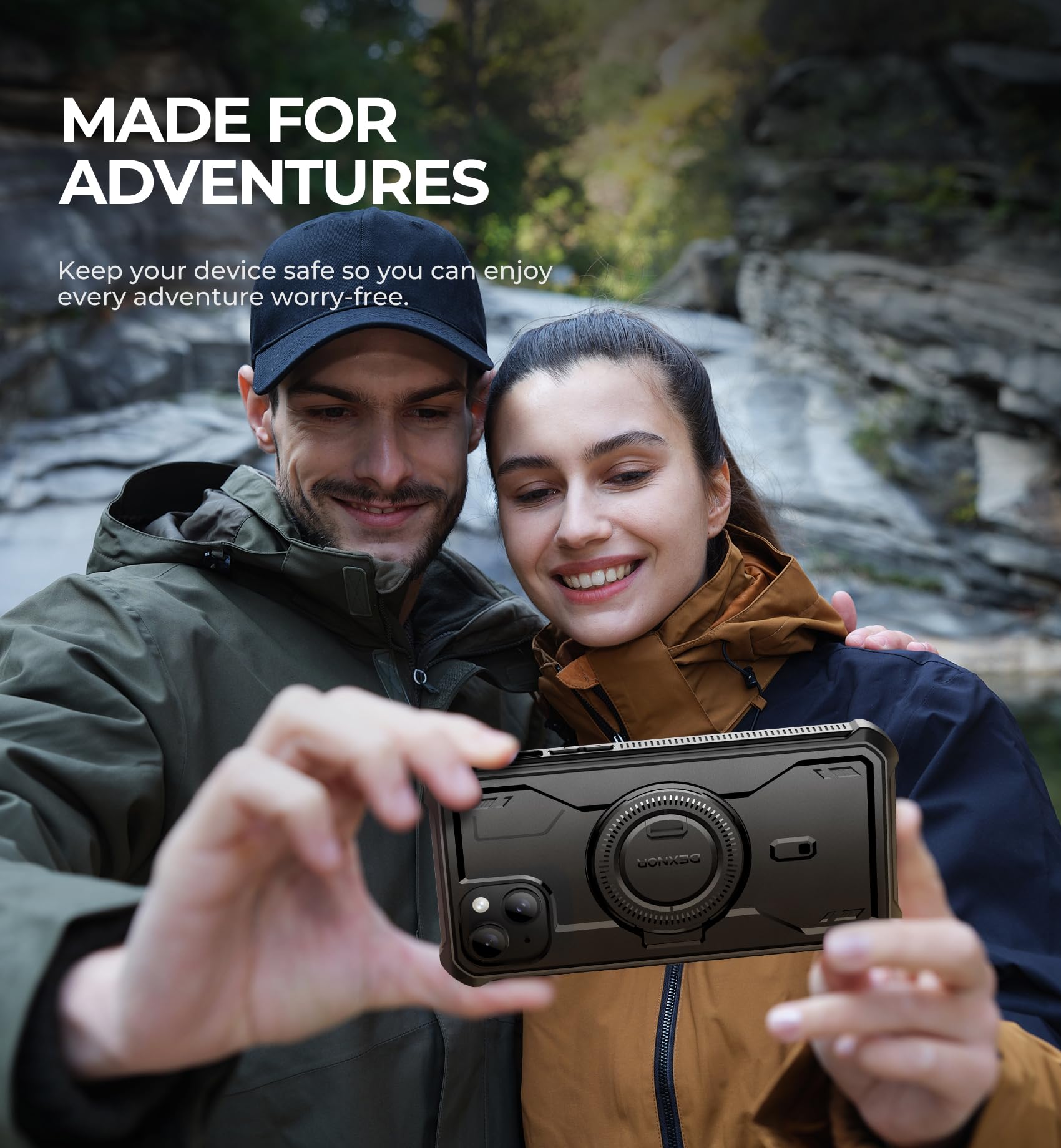 Dexnor Magnetic Shockproof Case for iPhone 15 Plus & iPhone 14 Plus - Magsafe Compatible Rugged Bumper Cover with Built-in Screen Protector & Kickstand (Black) - Perfect for Outdoor Adventures, Work & Daily Protection