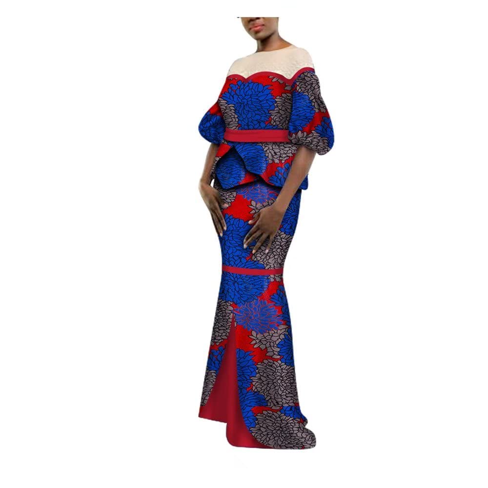 2-Piece African Print Skirt Set with Lantern Sleeve Top - Women's Elegant Outfit for Wedding, Party & Special Occasions | Perfect for Bridal Shower, Date Night & Cultural Events