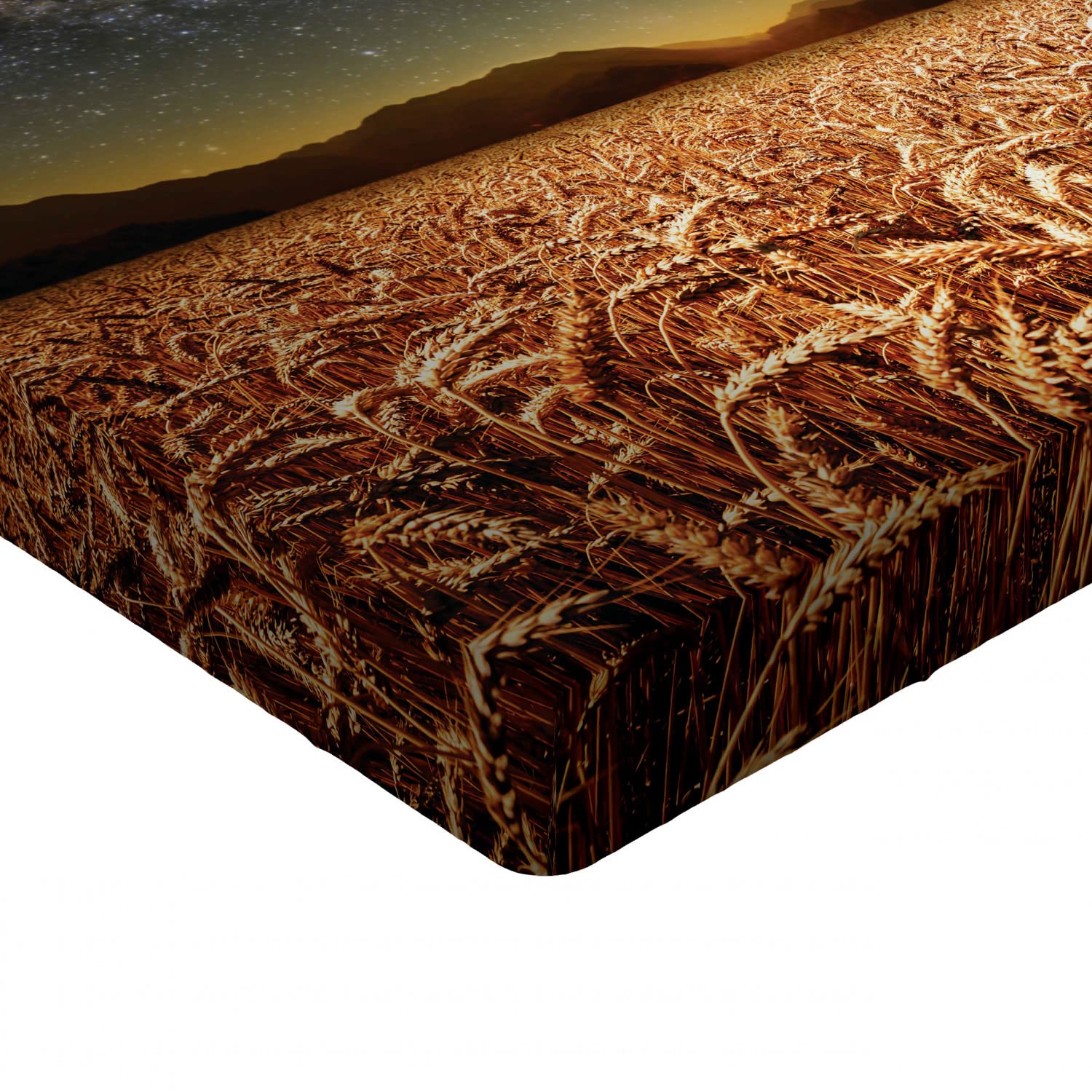 Ambesonne Space Fitted Sheet - Full Size Tan Grey Wheat Field Meadow Under Stars Art Print Bed Cover with Deep Pocket Elastic | Perfect for Cozy Bedrooms, Guest Rooms & Dorm Decor