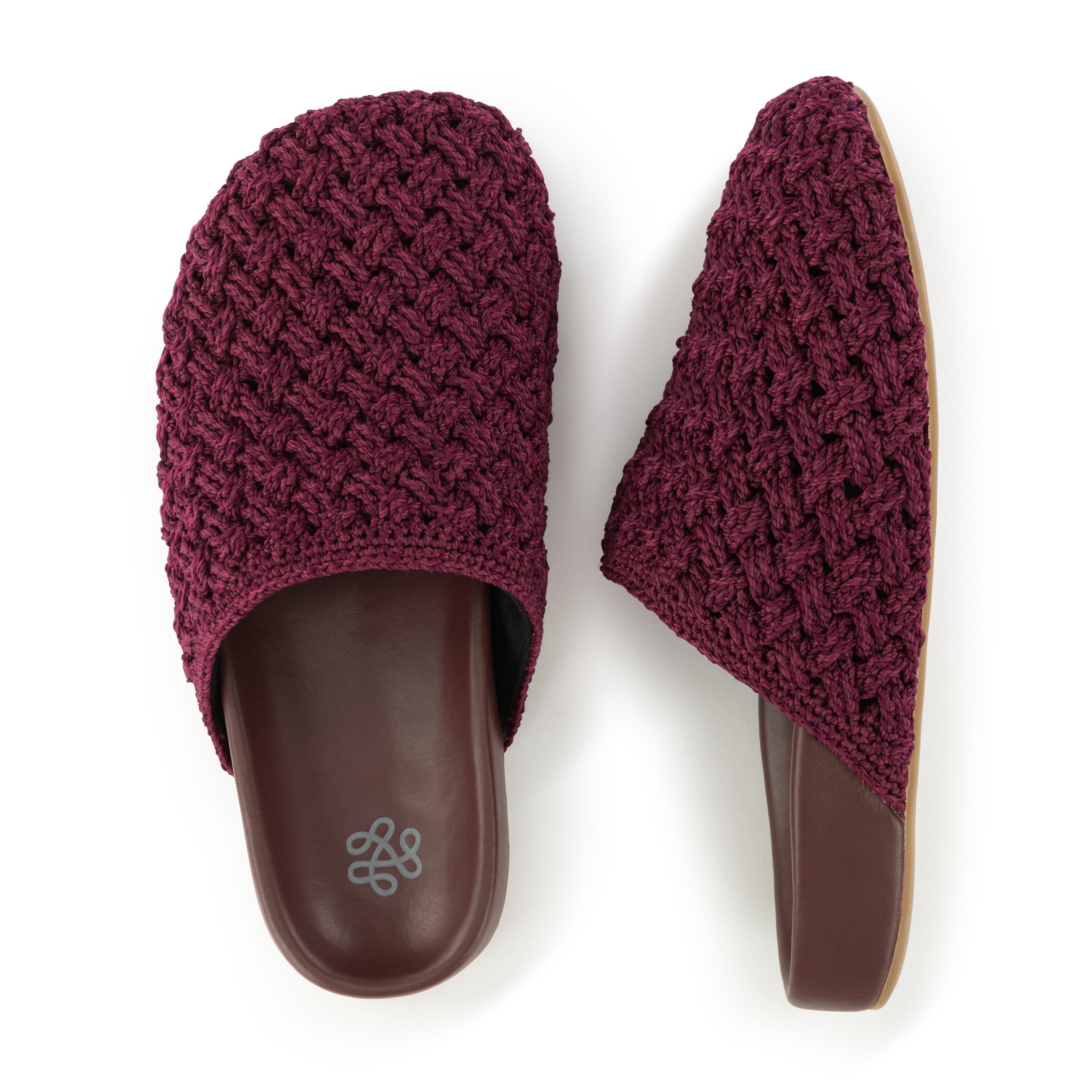 Handmade Crochet Bolinas Clogs - Black Cherry Cozy Weave Comfortable Slip-On Shoes for Women | Perfect for Home, Beach & Casual Wear