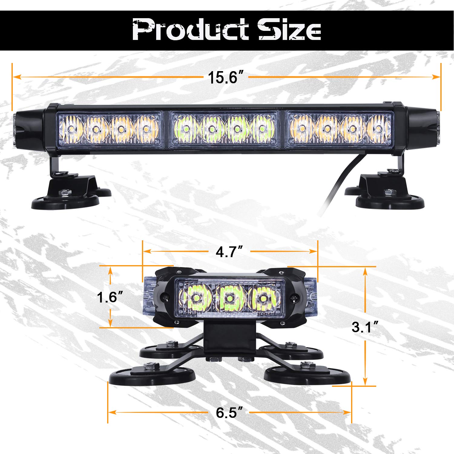 LINKITOM 30 LED Strobe Light Bar - Double Side High Intensity Emergency Hazard Warning Beacon with Magnetic Base for Trucks, Vehicles, Roof Safety (Amber & White) - Ideal for Roadside Emergencies, Construction Zones & Fleet Vehicle Warning Lights