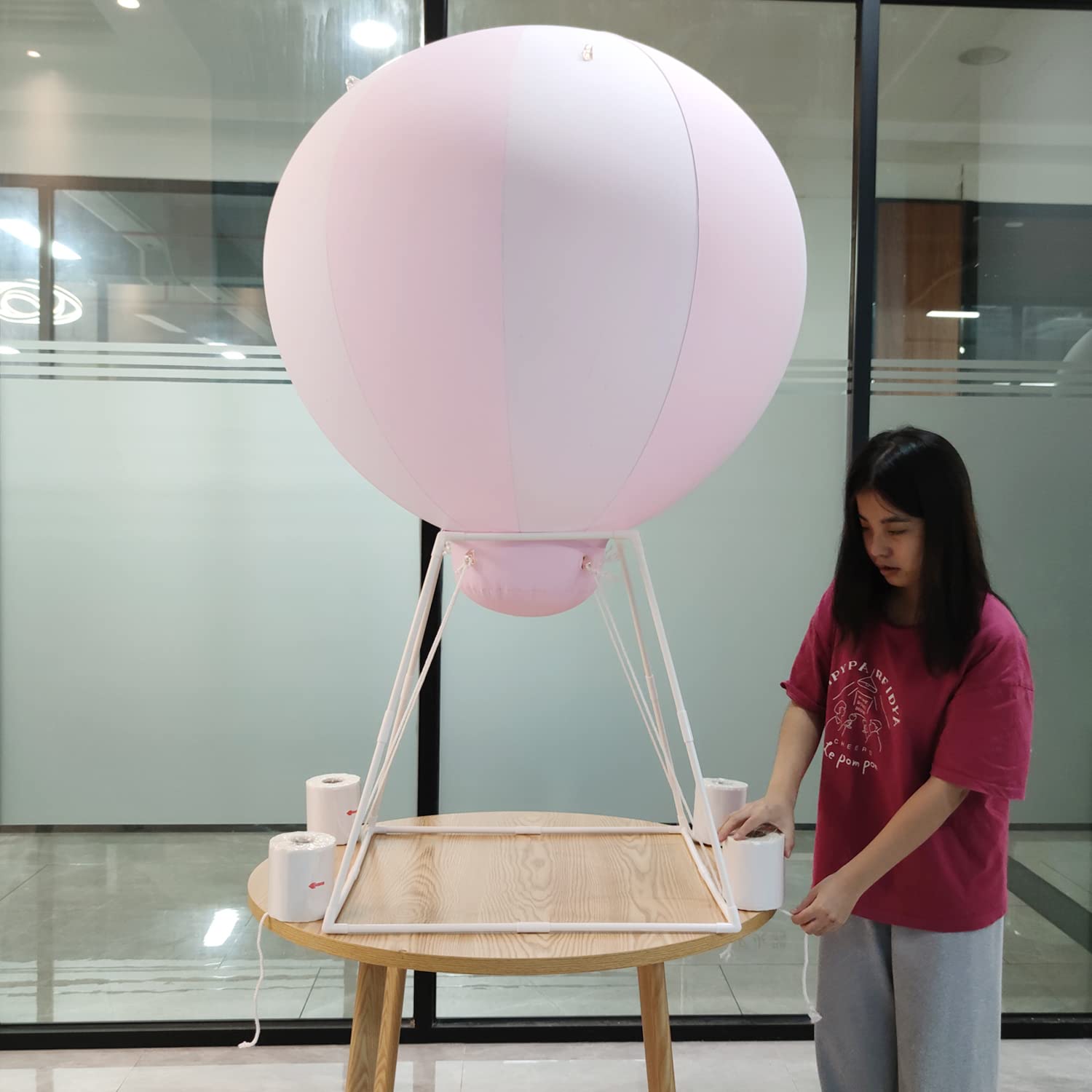 SAYOK 3ft PVC Inflatable Half Hot Air Balloon with Stand - Baby Shower Decorations for Girls, Nursery, Birthday Parties & Events | Indoor/Outdoor Hanging Balloon for Baby Showers, Gender Reveals & Celebrations