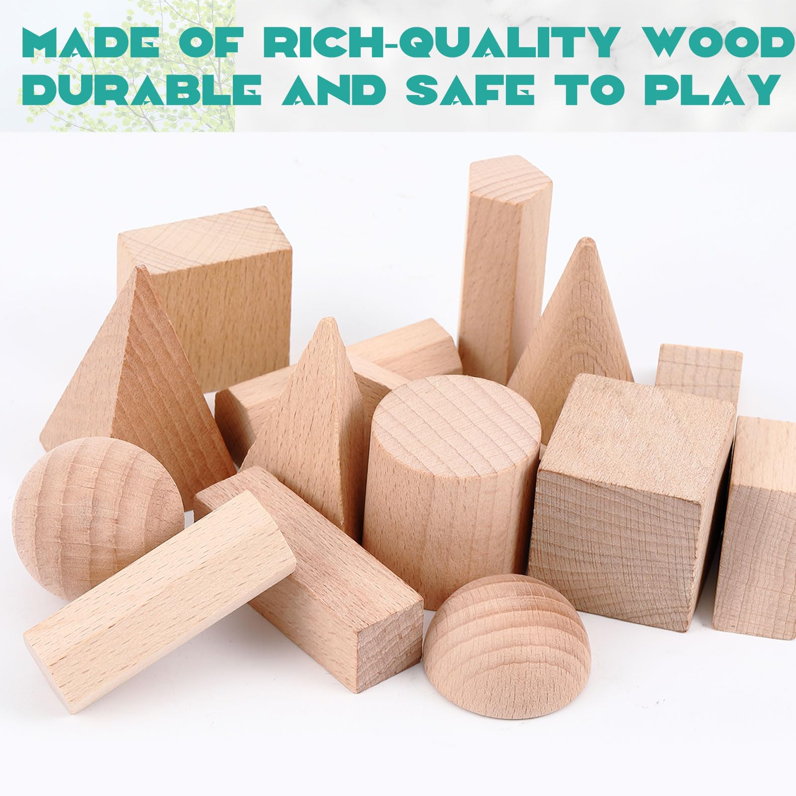 15 Pcs 3D Wooden Geometric Shapes - Montessori Learning Toys for Preschool & Homeschool
