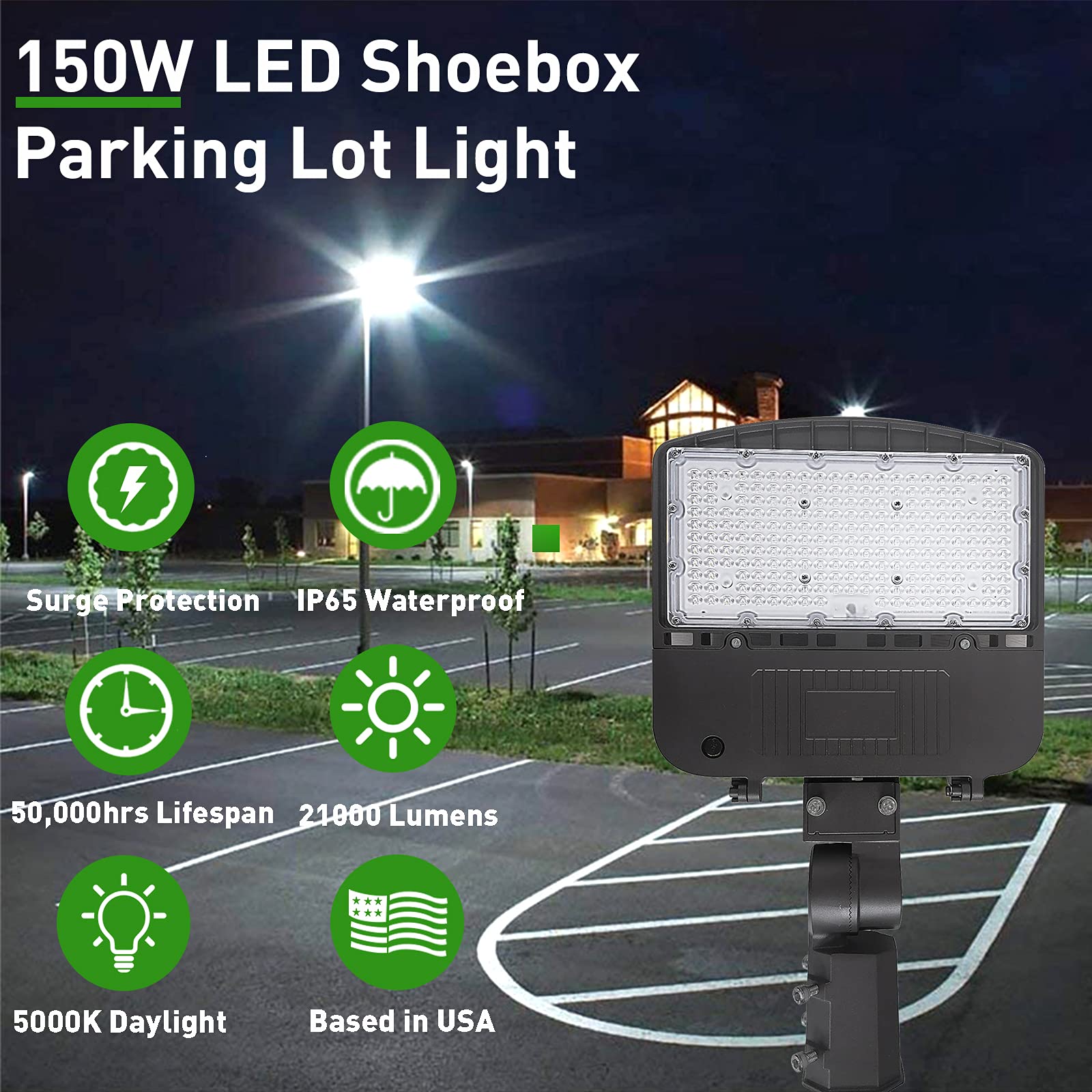 150W LED Parking Lot Lights - 450W MH Equivalent, 21000LM Shoebox Pole Lights, 5000K Cool White - UL & DLC Certified Commercial Area Lighting for Streets, Parking Lots (100-277V AC) - Perfect for Outdoor Security, Warehouse, and Industrial Facilities