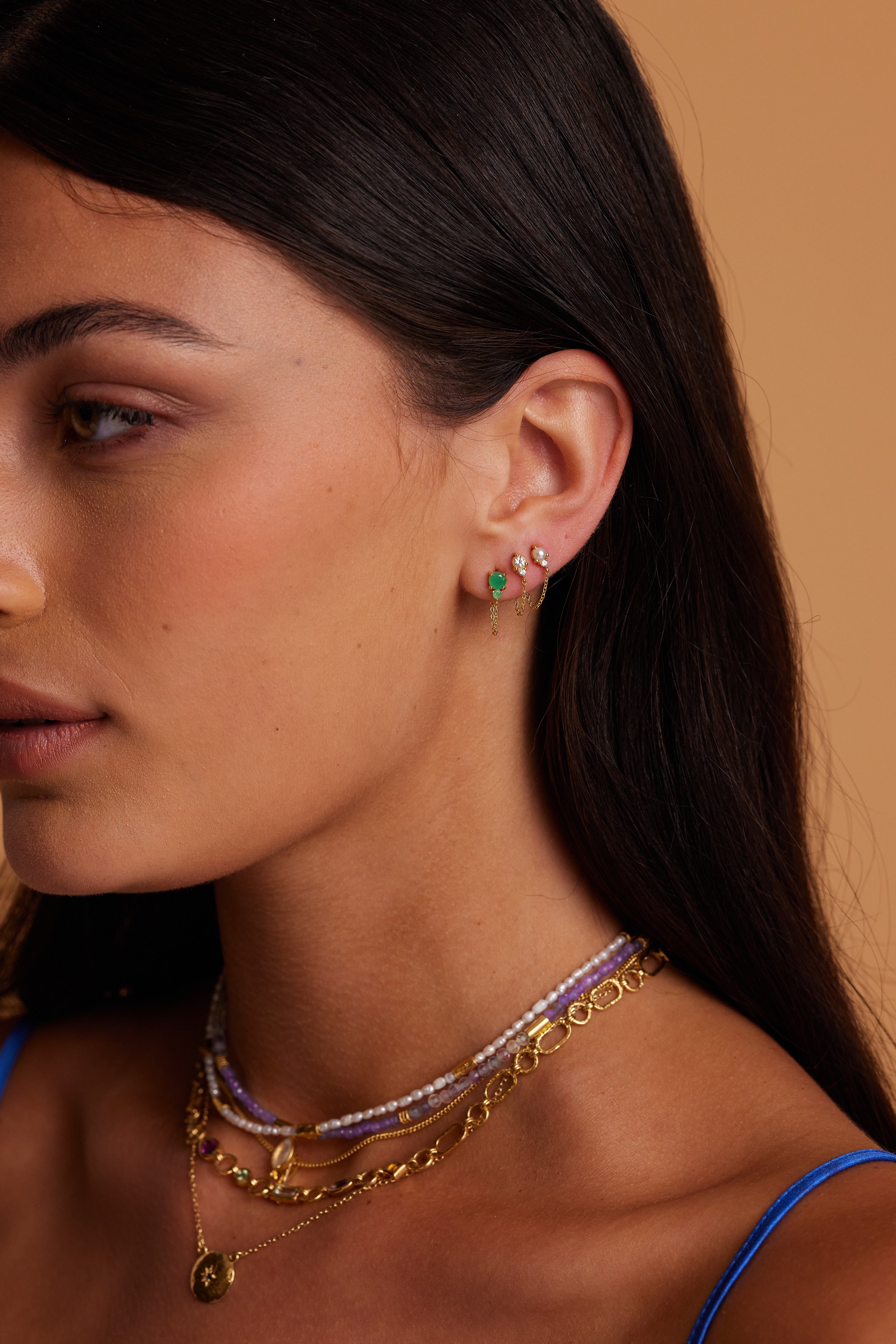 May Ombre Emerald Birthstone Gold Stud Earrings - 14K Gold Plated Dainty Jewelry for Women - Perfect Gift for Birthday, Anniversary & Special Occasions
