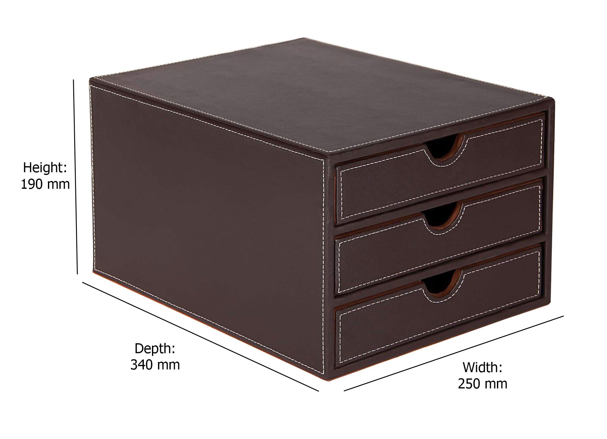 BPU3TPSP 3-Tier Faux Leather Drawer Organizer - Brown for Home Office, Bedroom, and Closet Storage