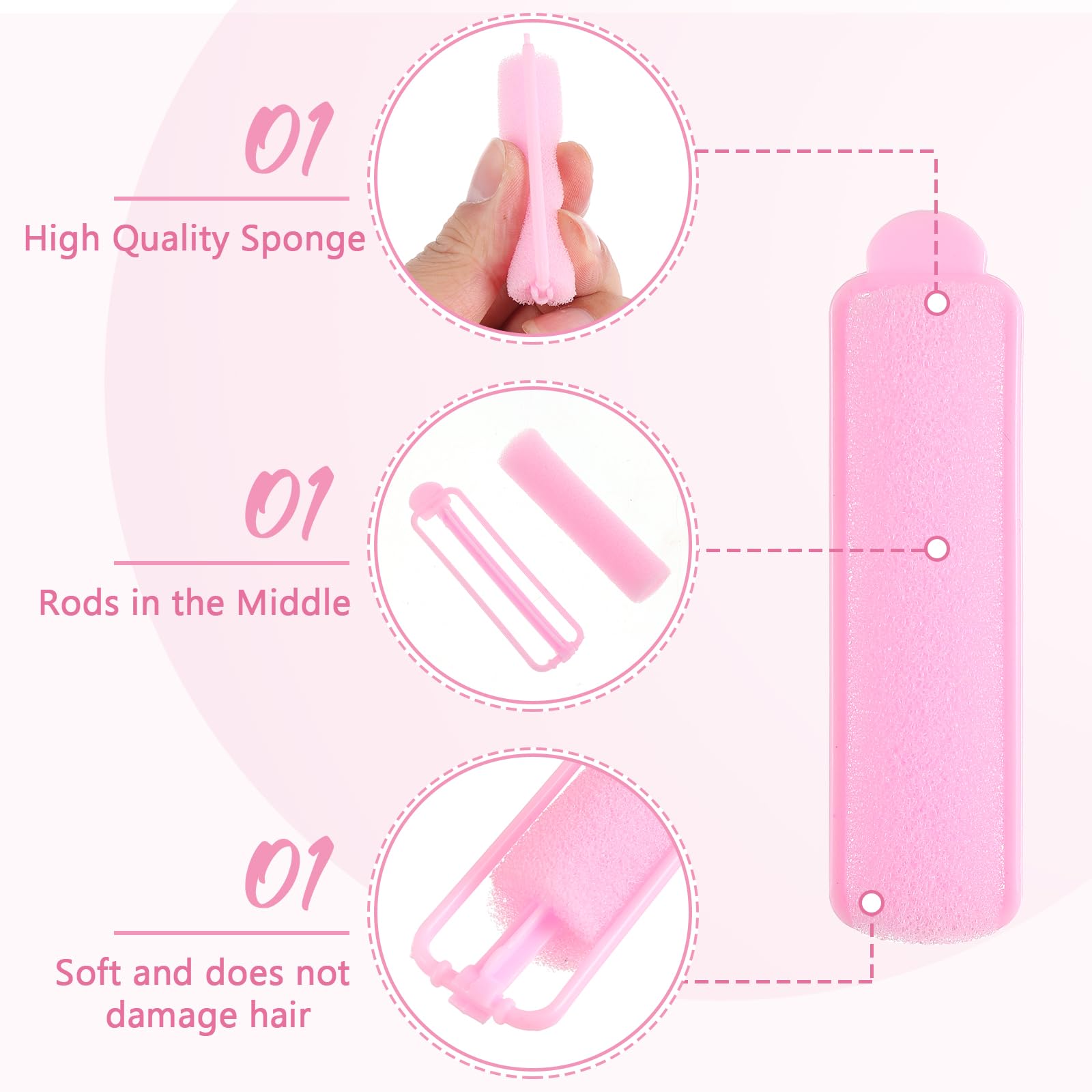 14pcs Soft Foam Hair Rollers for Heatless Curls - 2.67 Inch Sponge Rollers for Fine & Thin Hair - Safe Overnight Sleeping Curlers for Women & Kids - Perfect for Long & Short Hair Styling (Pink) - Great for Home, Salon & Travel Use