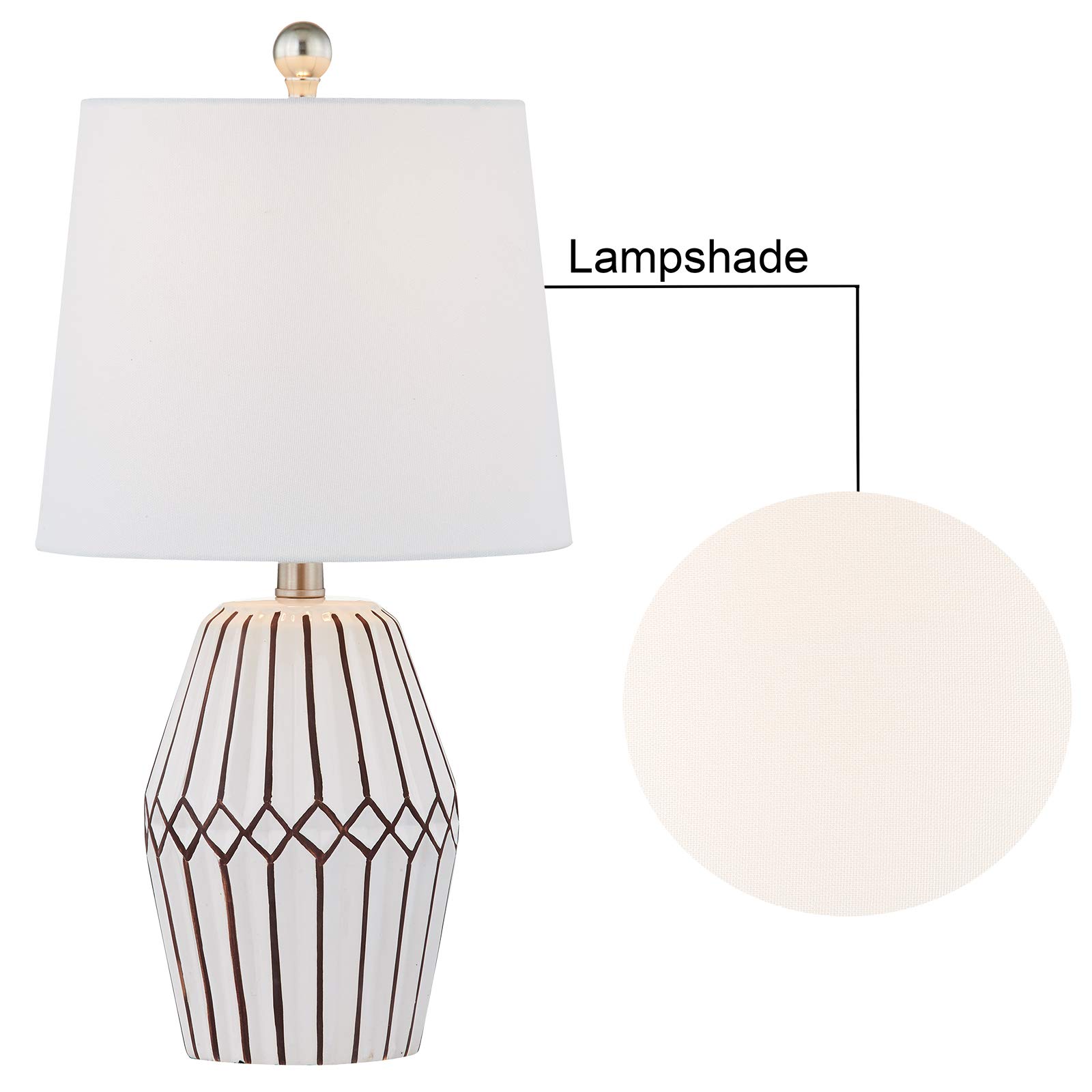Maxax Ceramic Table Lamps Set of 2 - White Irregular Geometric Bedside Desk Lamps with White Fabric Shade, Farmhouse Nightstand Lighting for Living Room, Bedroom, Office & Dorm Decor