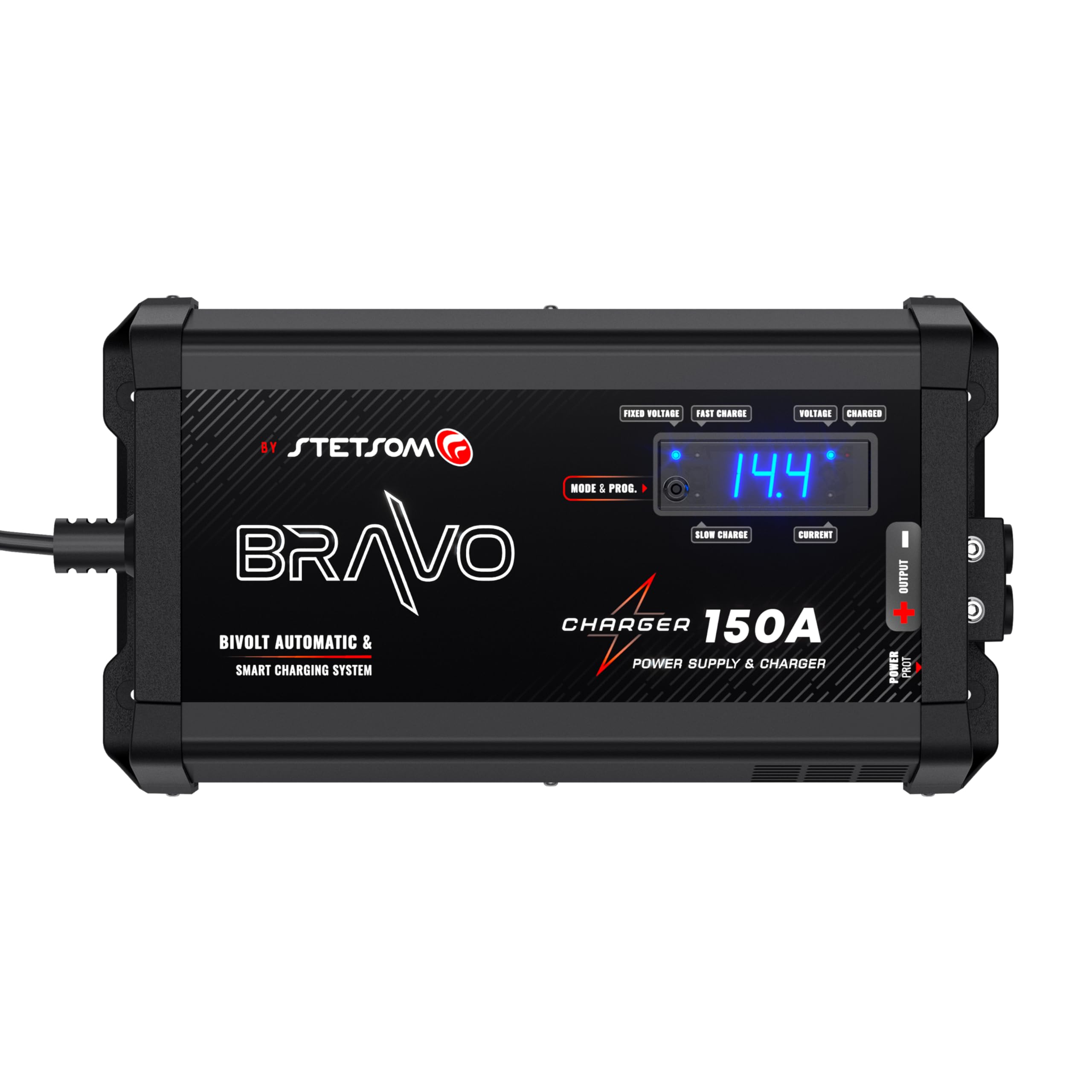 Stetsom Bravo 150A PRO Bivolt Smart Battery Charger - 127V/220V AC Car Audio Power Supply with Fixed/Slow/Fast Charge Modes - Perfect for Car Audio Systems, Marine Batteries & RV Power Maintenance