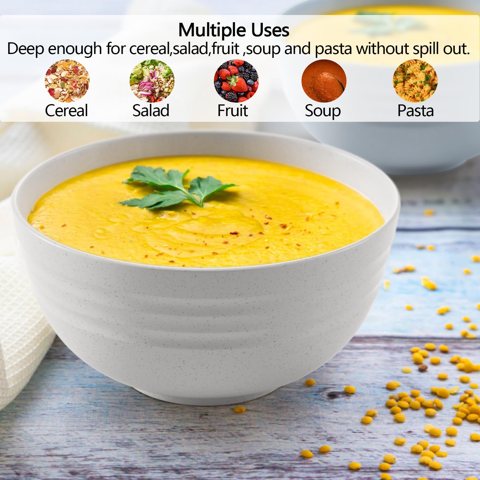 34oz Unbreakable Wheat Straw Fiber Cereal Bowls Set of 8 - BPA Free, Microwave & Dishwasher Safe, Lightweight Eco-Friendly Kitchen Bowls for Cereal, Salad, Soup, Snacks - Perfect for Family Meals, Picnics, and Office Lunches