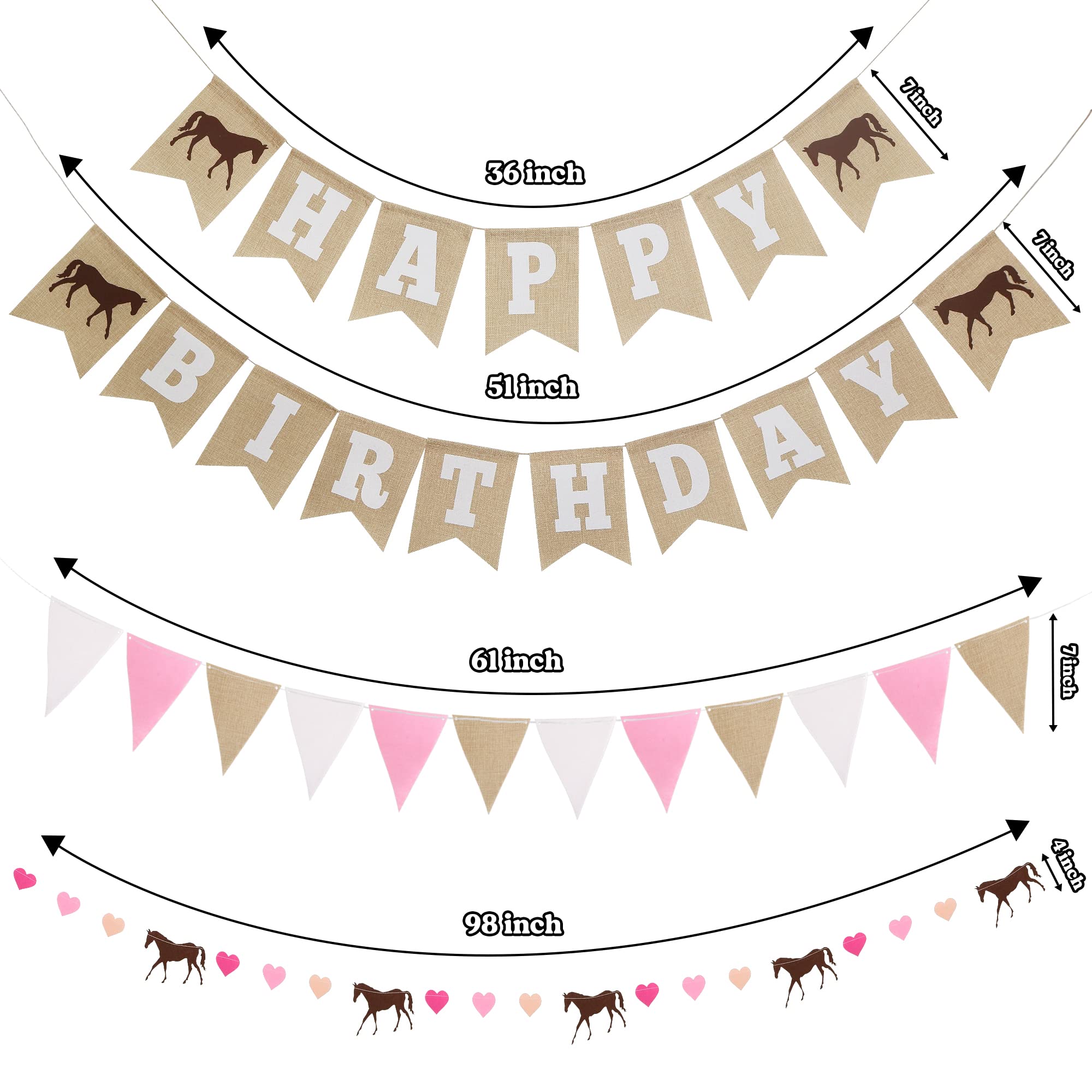 Happy Birthday Horse Party Decorations - Burlap Banner, Felt Garland & Pennant Banner for Equestrian Themed Celebrations - Perfect for Barn Parties, Western Events & Kids Birthday Decor