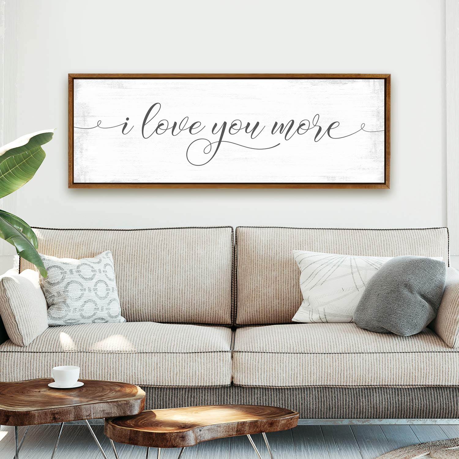I Love You More Sign - 12 x 36 Teak Framed Canvas Wall Art - Ready to Hang Home Decor for Living Room, Bedroom & Office - Romantic Gift for Couples