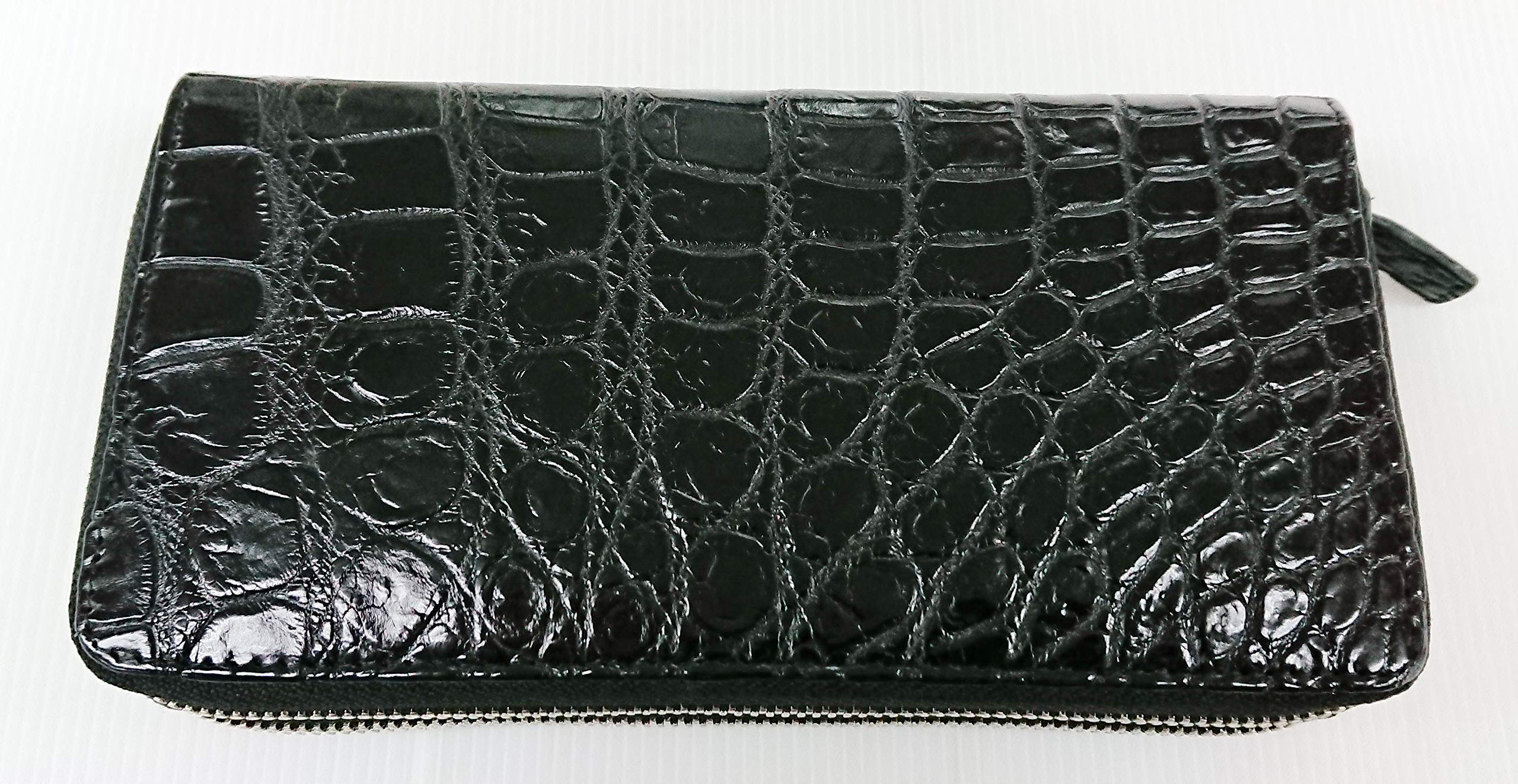 Genuine Alligator Leather Wallet for Women - Crocodile Skin Zip Around Wristlet Clutch - Black Luxury Handbag for Evening Parties, Date Night & Special Occasions