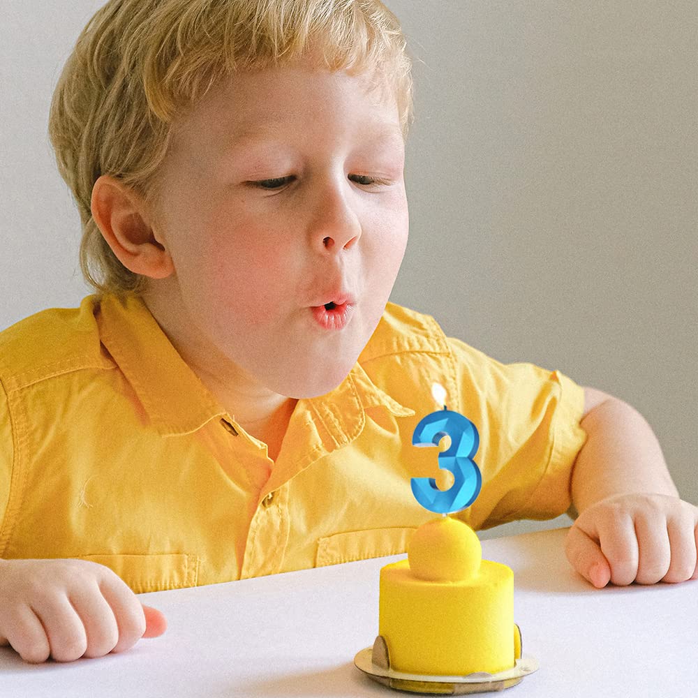 3D Diamond Shape Number Birthday Candles (15-Pack Blue) - Happy Birthday Cake Candles for Birthday Parties, Weddings, Reunions & Theme Celebrations - Perfect for Cake Decorating and Special Occasions