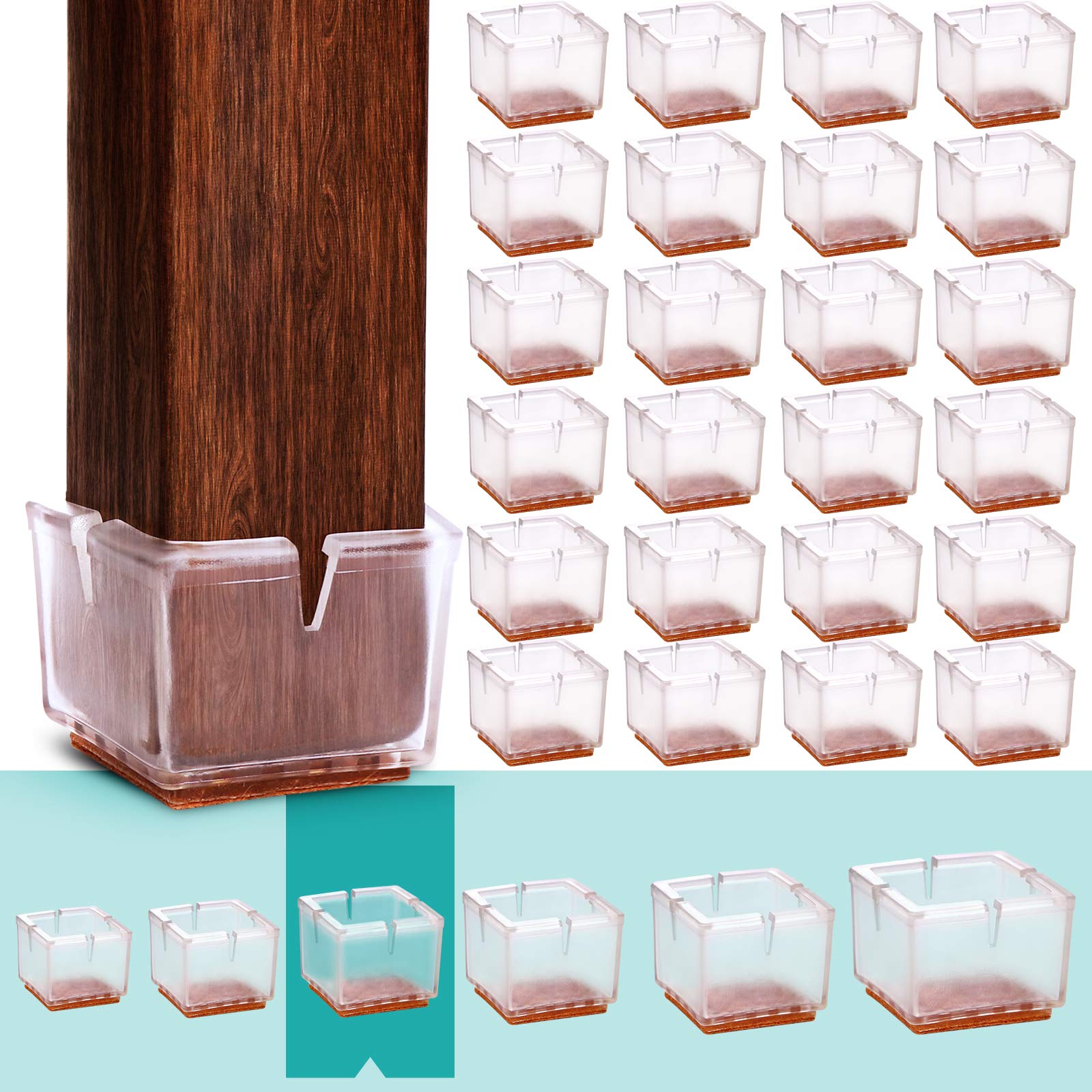 MelonBoat 24 Pack Chair Leg Floor Protectors - Square Leg Caps 1.5