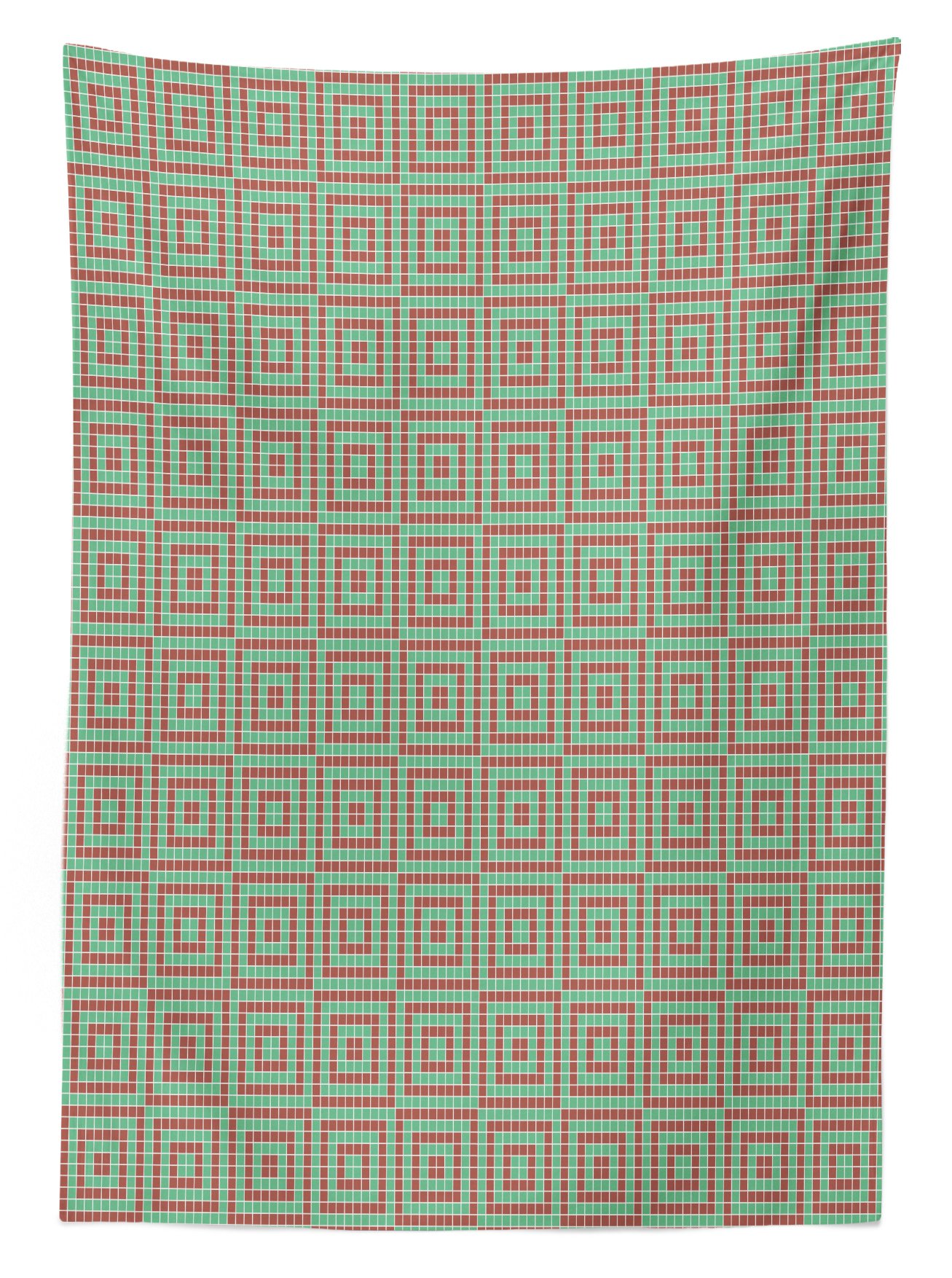 Ambesonne Geometric Outdoor Tablecloth – Digital Pixel Square Diagonal Mosaic Modern Design, Washable Picnic Table Cover 58x120 Inches, Sea Green & Dark Coral – Perfect for Patio Dining, BBQs, and Outdoor Parties