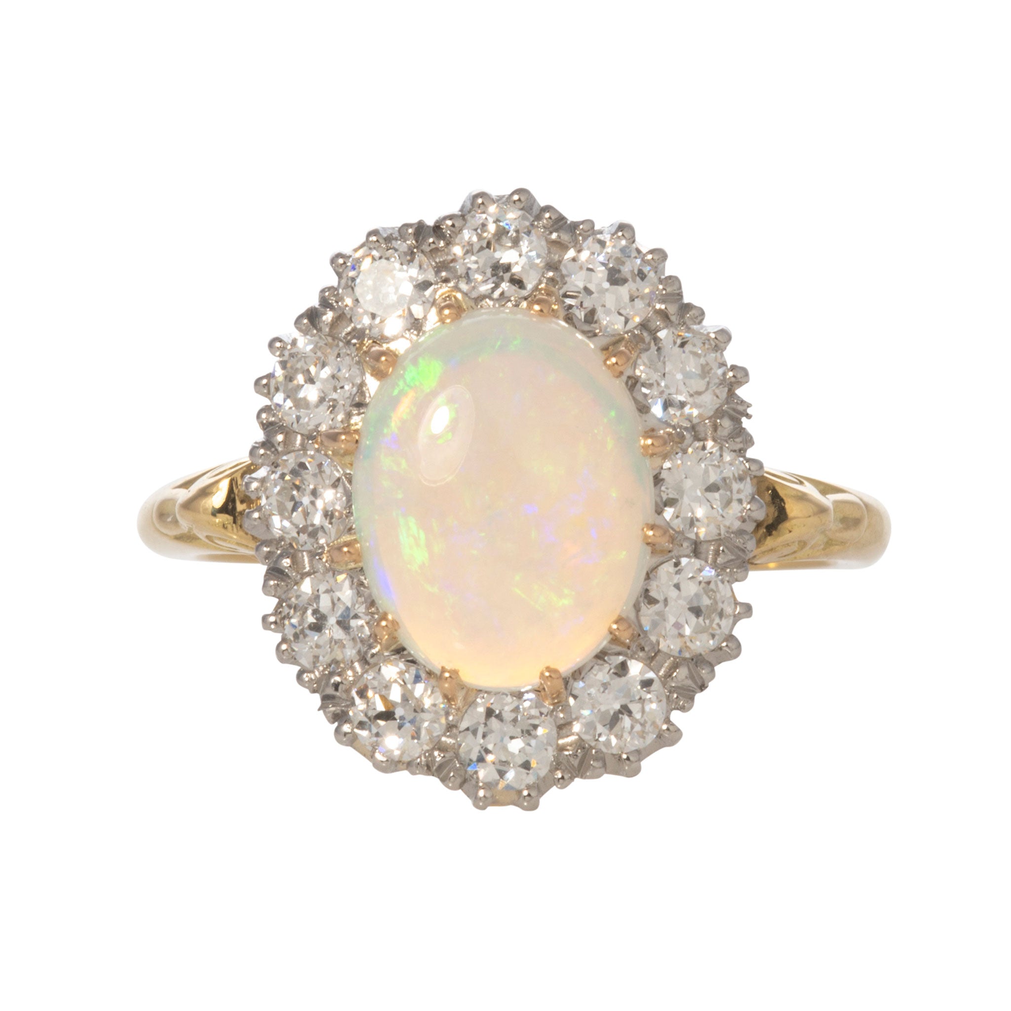 1.81ct Victorian Style Oval Opal & Diamond Cluster Ring - Elegant Vintage Jewelry for Weddings, Anniversaries & Special Occasions