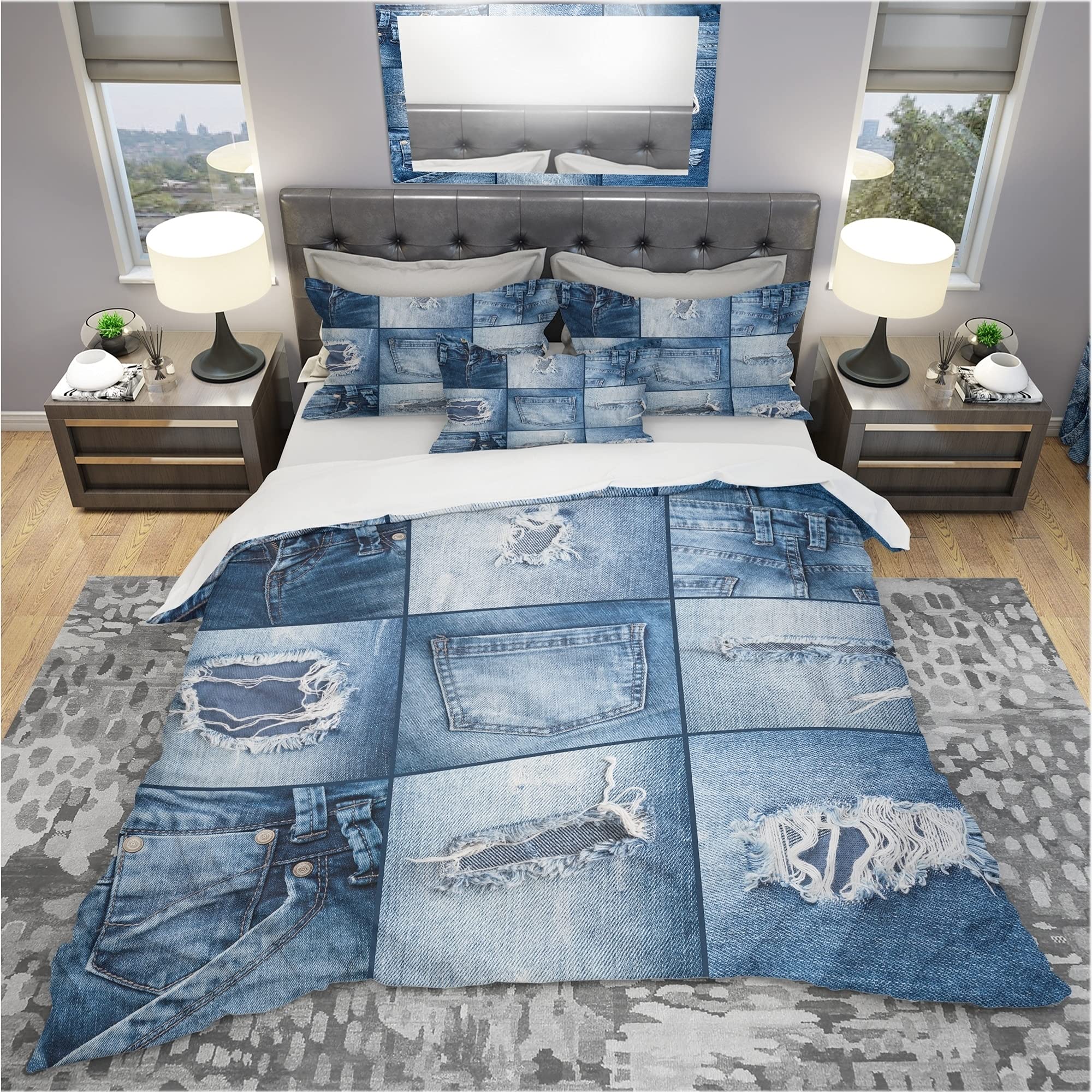 Designart 'Blue Jeans Close-ups' Modern Bedding Set - King Duvet Cover & 2 Shams (Comforter Not Included) | Contemporary Home Decor for Master Bedroom, Guest Room & Airbnb Stays