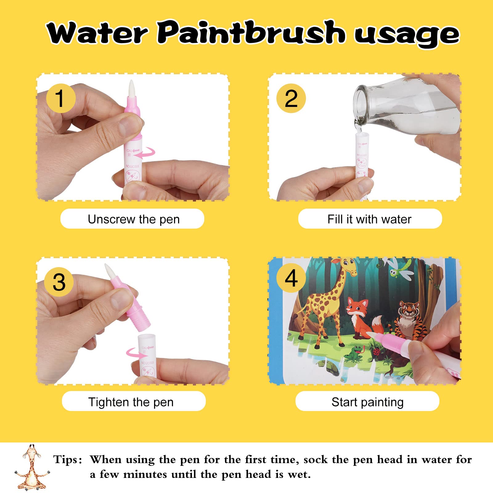 Water Coloring Books for Toddlers 3-5 Years Old | Reusable Water Doodle Painting Activity Books | 6 Pack Travel Toys for Kids | Perfect for Airplane, Car Rides & Quiet Playtime