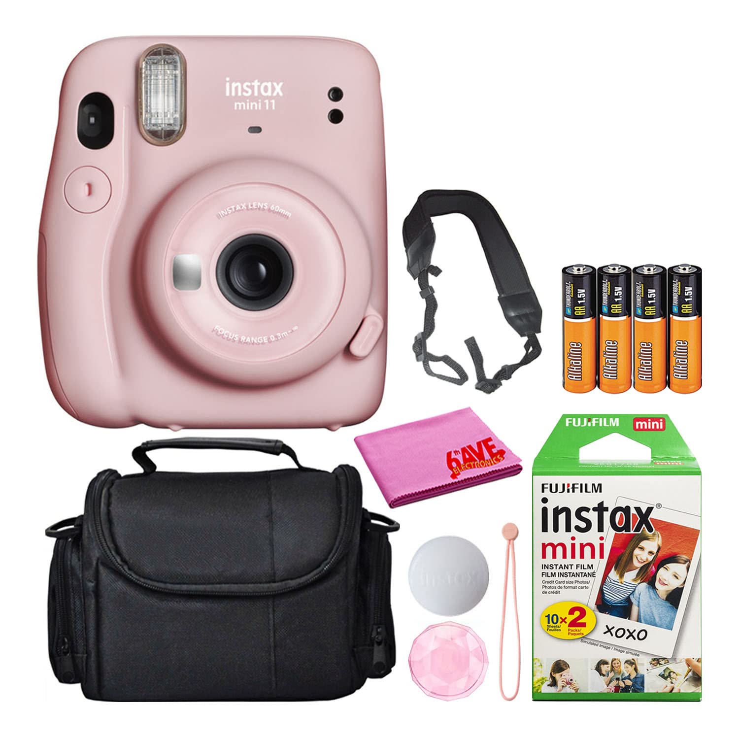 Fujifilm Instax Mini 11 Instant Camera Bundle - Blush Pink with 20 Films, Carrying Case, Batteries & Strap | Perfect for Travel, Parties & DIY Photo Gifts