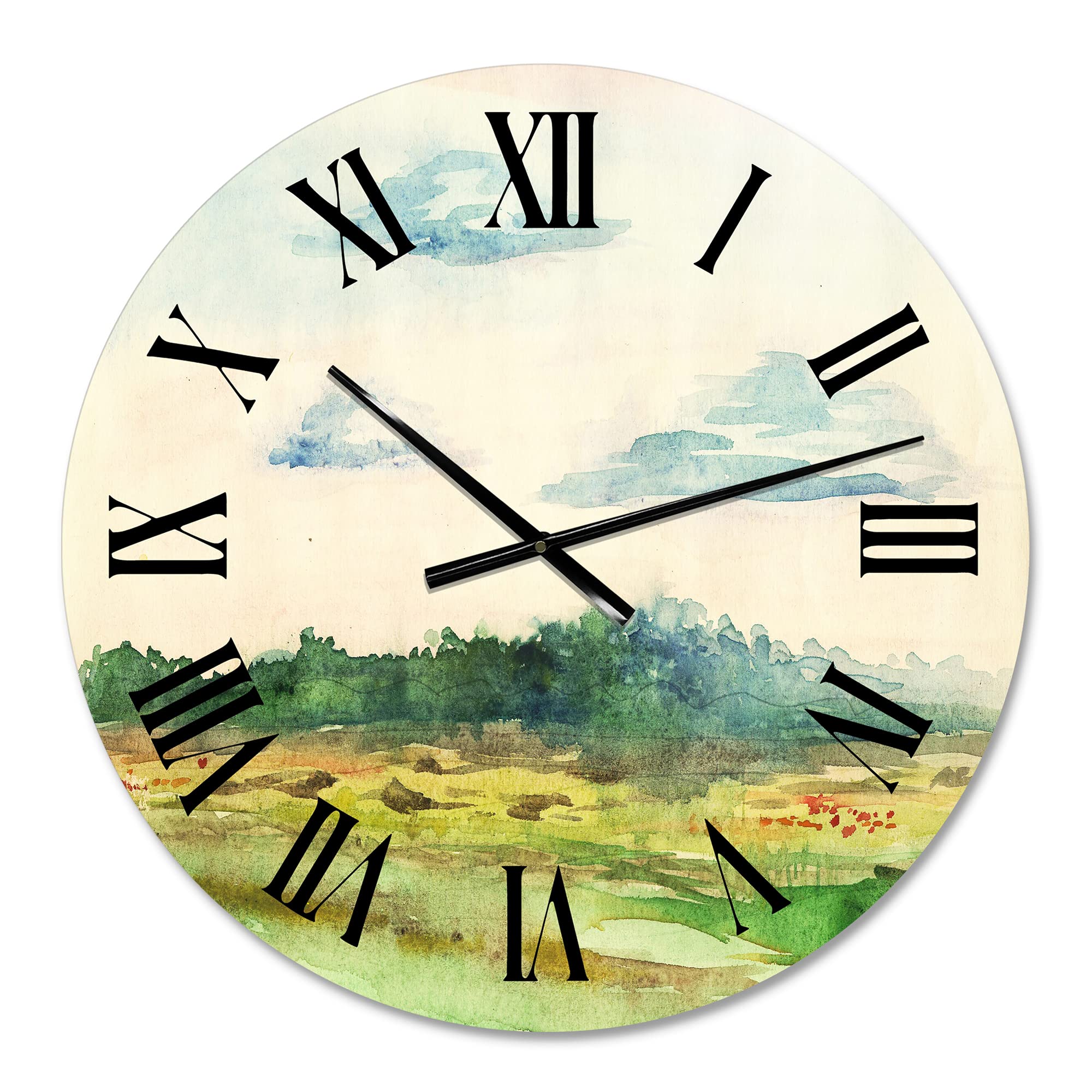 DesignQ Traditional Wall Clock - Green Blossoming Summer Landscape Nature Art, Large Decorative Clock for Kitchen, Living Room, Bedroom & Office Decor