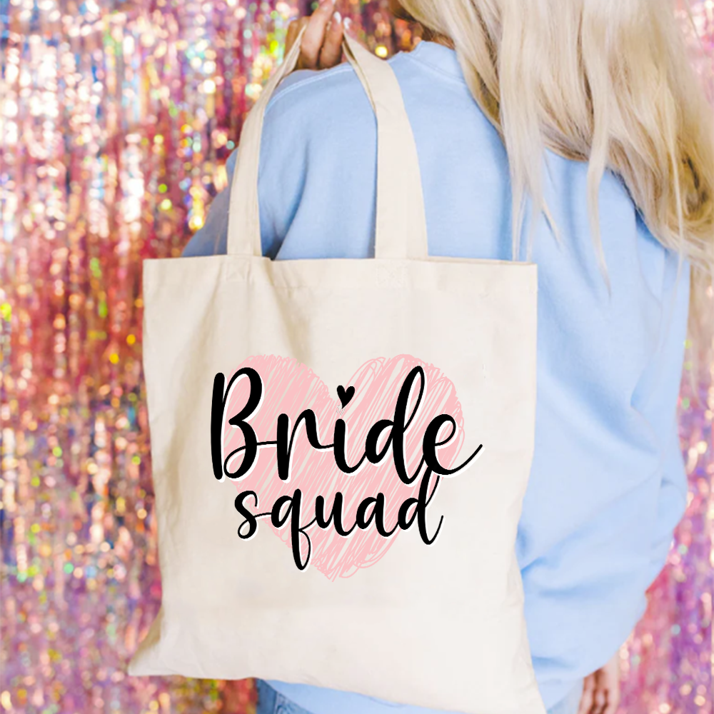Bride Squad Heart Tote Bag - Wedding Party Gift for Bridesmaids, Bachelorette, Bridal Shower - Perfect for Beach, Travel & Shopping
