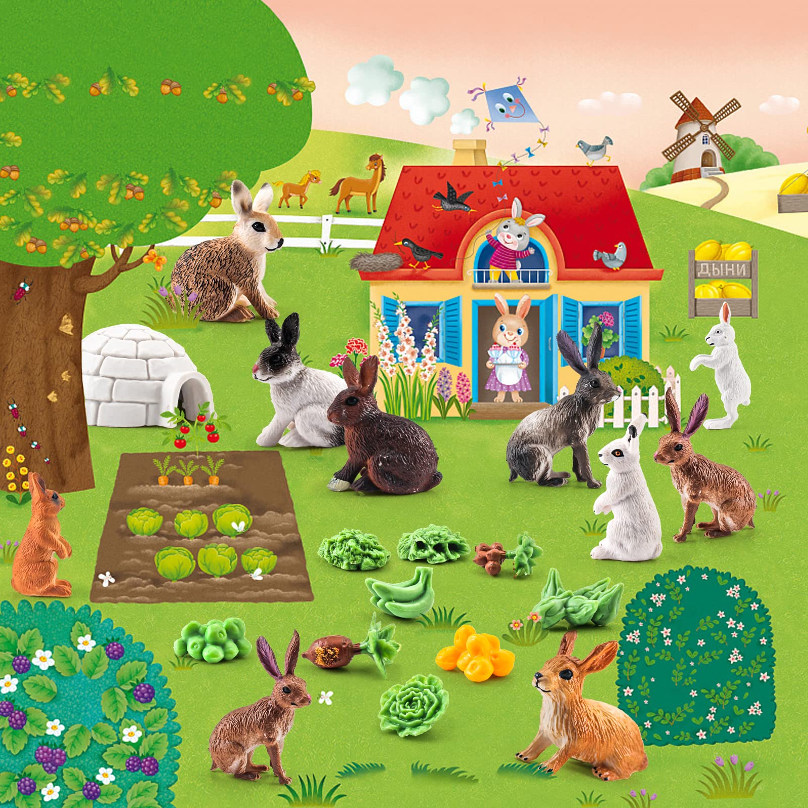 21PCS Mini Rabbit Action Figures with Holes - Cute Bunny Toys Set for Toddlers, Cake Toppers & Dollhouse Accessories - Perfect Gift for Kids Boys & Girls (Birthday Party, Easter Decor, Playtime Fun)