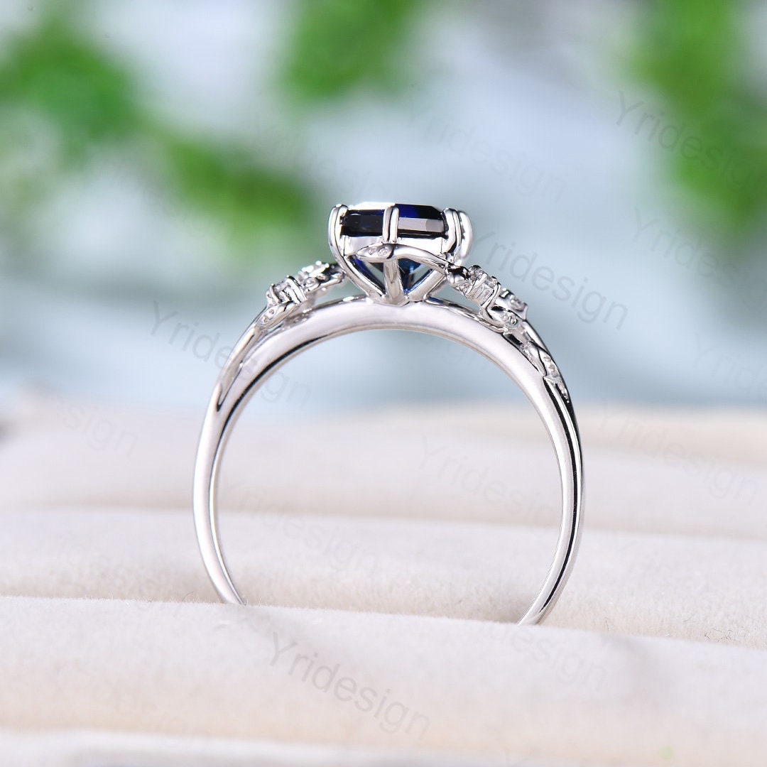 Elegant Hexagon Cut Blue Sapphire Ring in White Gold - Vintage Unique September Birthstone Engagement & Wedding Ring for Women | Perfect for Proposals, Anniversaries, and Special Occasions