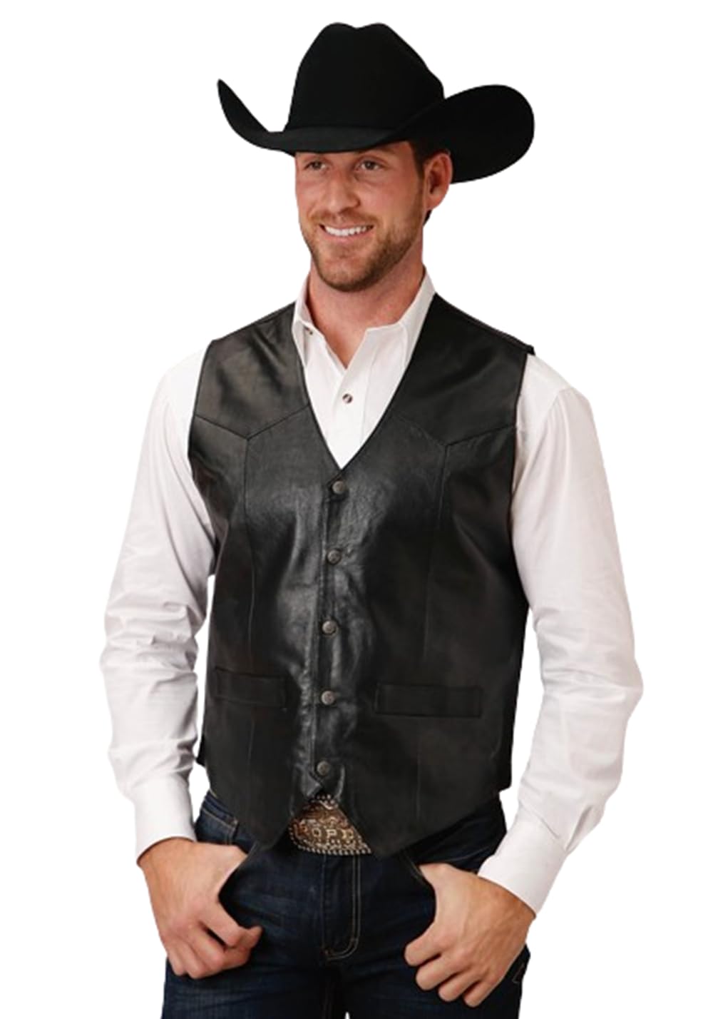Roper Men's Genuine Leather Western Vest for Tall Sizes - Perfect for Cowboy Rodeo, Country Music Festivals & Western Style Outfits