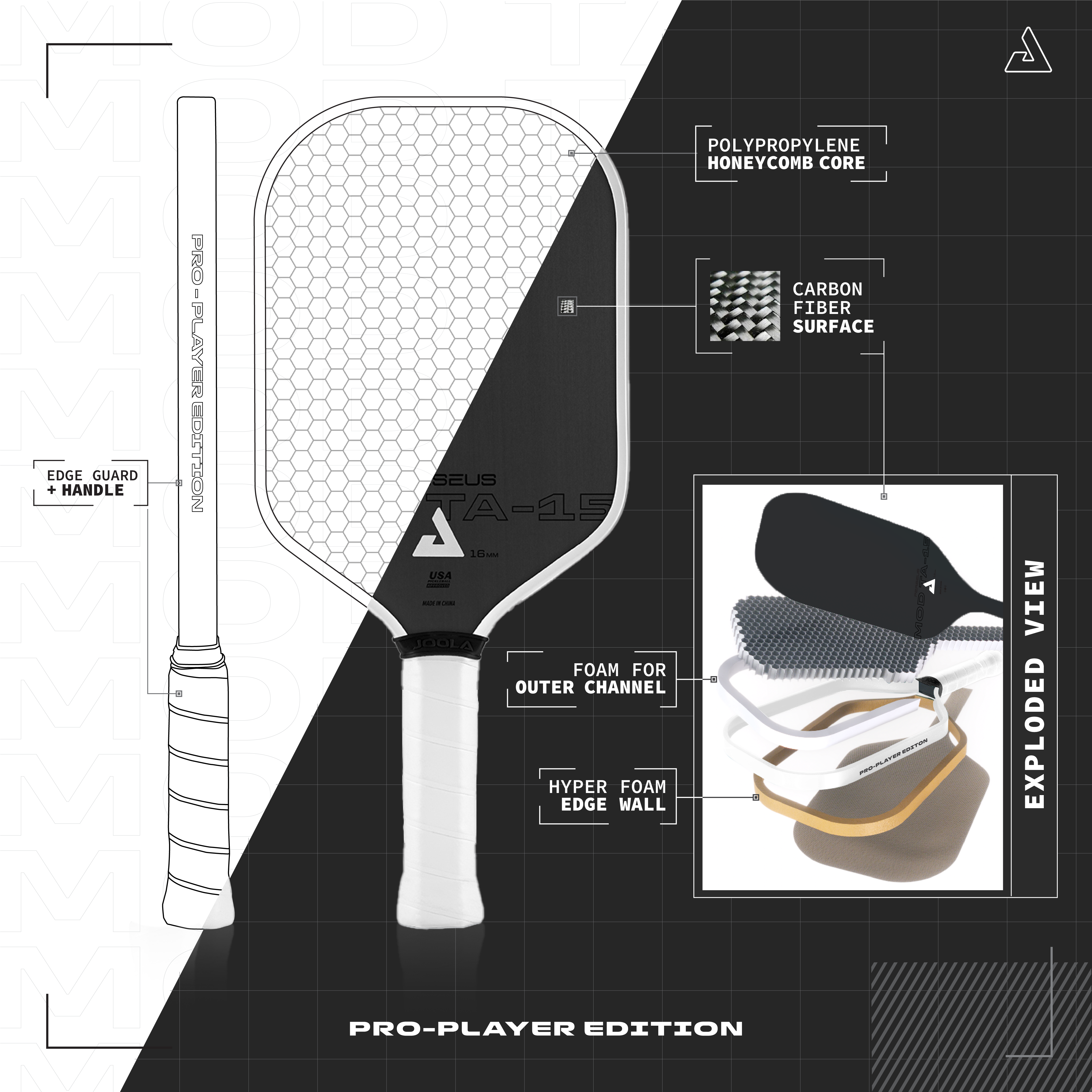 JOOLA Perseus 16mm Table Tennis Racket | Pro Player Edition with MOD TA 15 Rubber - Perfect for Competitive Play & Tournament Training