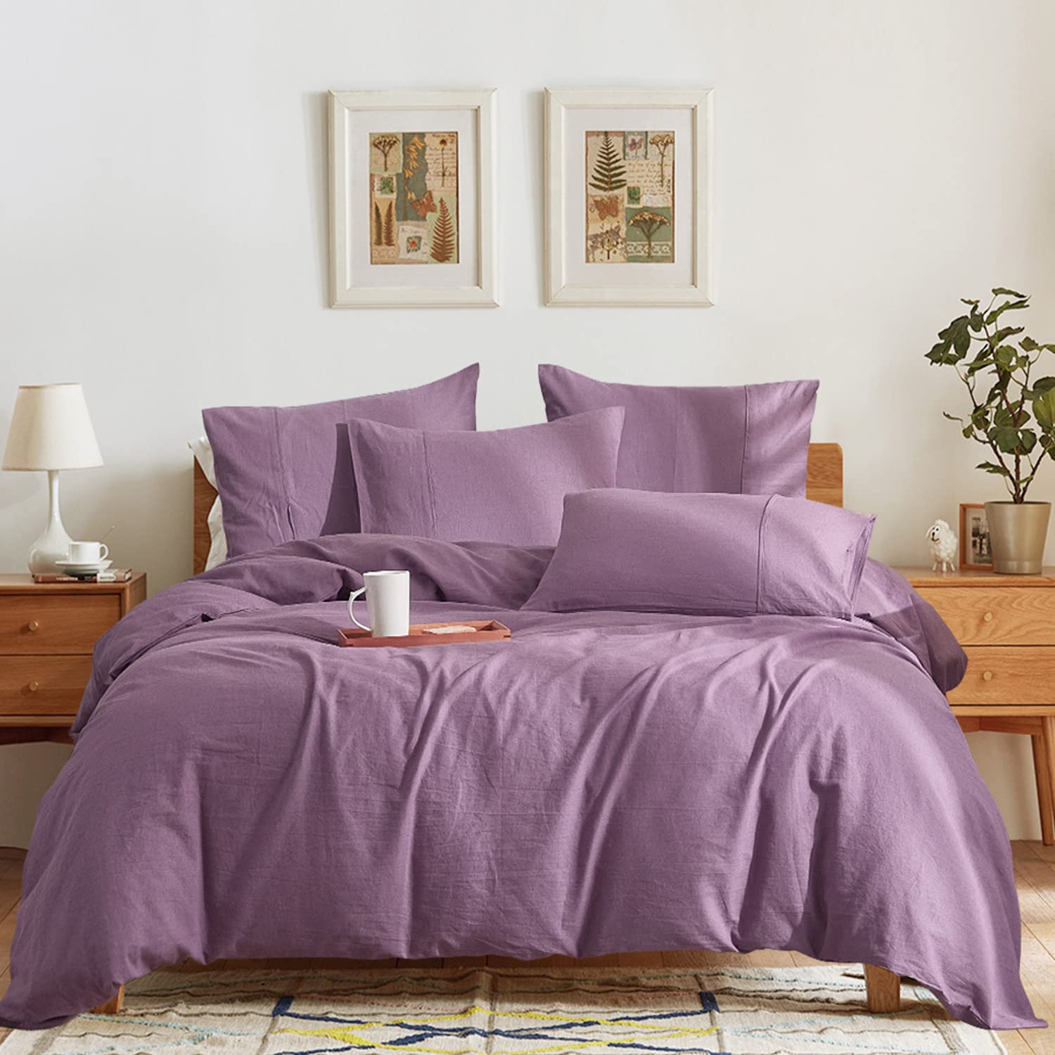 Ivellow 100% Washed French Flax Linen Duvet Cover Set - Queen Size Purple Duvet Cover with 2 Pillowcases | Soft, Breathable & Cooling Bedding | Perfect for Summer Nights & Eco-Friendly Home Decor