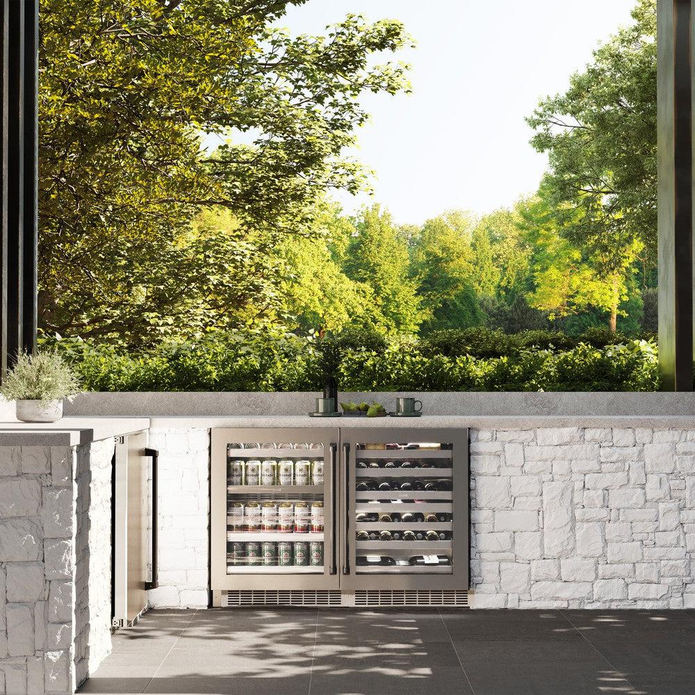 ZLINE Autograph Edition 24 Inch Touchstone 151 Can Beverage Refrigerator - Stainless Steel Glass Door & Matte Black Handle - Compact Drink Cooler for Home Bar, Office, or Man Cave (RBSOZ GS 24 MB)