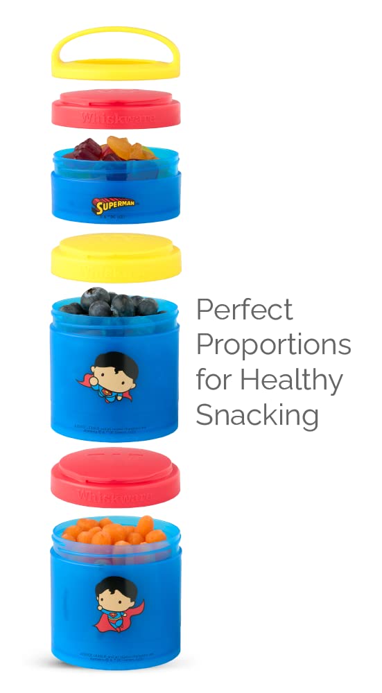 Justice League Stackable Snack Containers for Kids - 3-Pack Batman Themed Reusable Food Storage Cups | Perfect for School Lunches, Travel Snacks & On-the-Go Toddler Meals