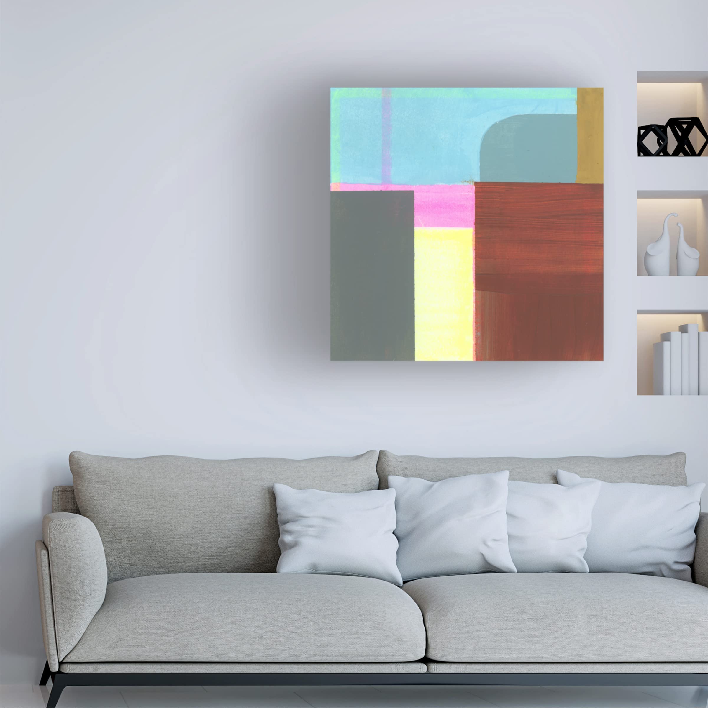 Bellissimo Art Blue Neons V Canvas Wall Art Print - 35x35 Inches Modern Abstract Painting for Living Room, Bedroom & Office Decor