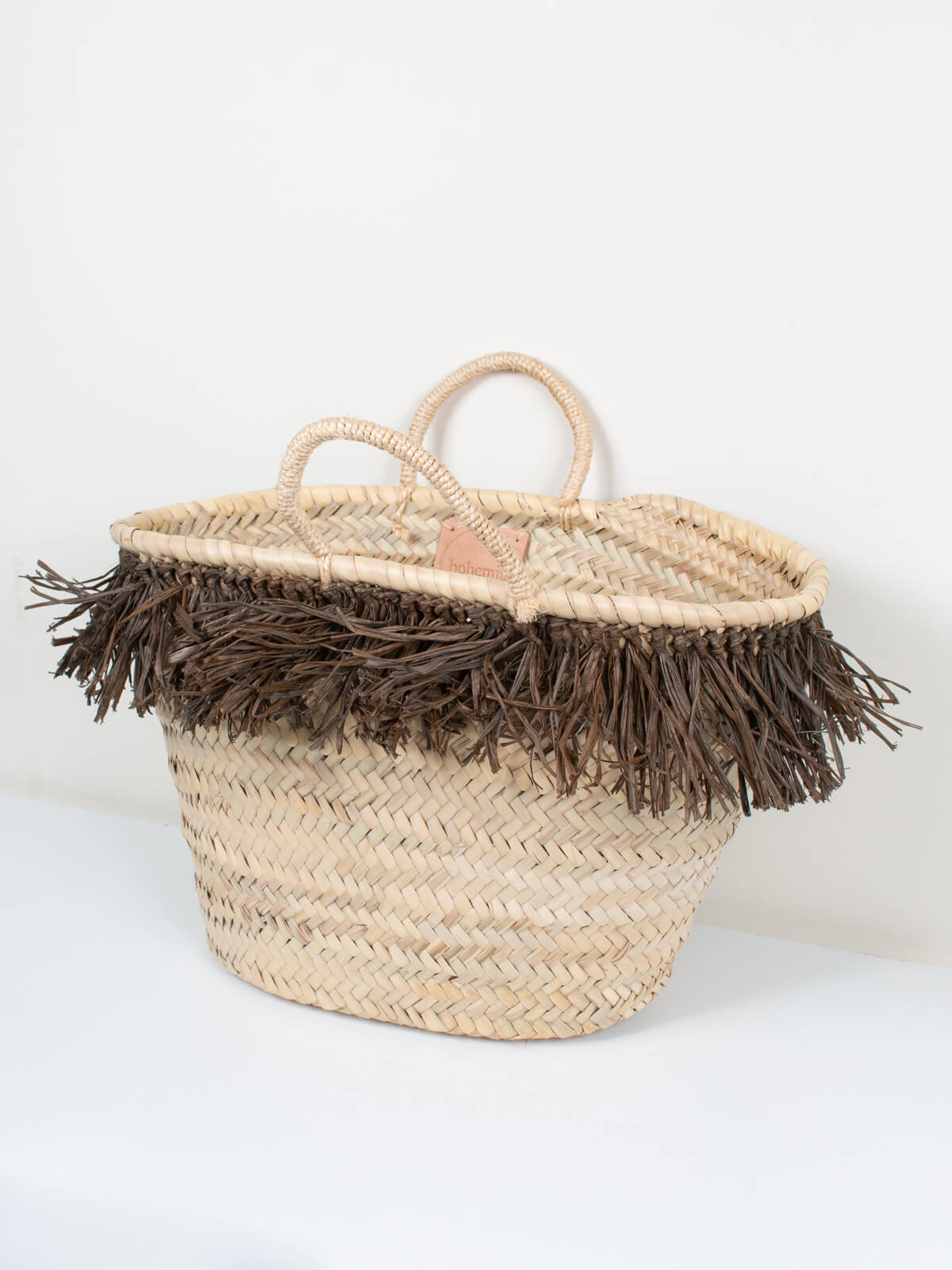 Natural Raffia Tassel Basket with Moss - Handwoven Boho Storage Bin for Home Decor, Nursery, or Beach Essentials - Perfect for Organizing Blankets, Toys, and Coastal Style Decorations