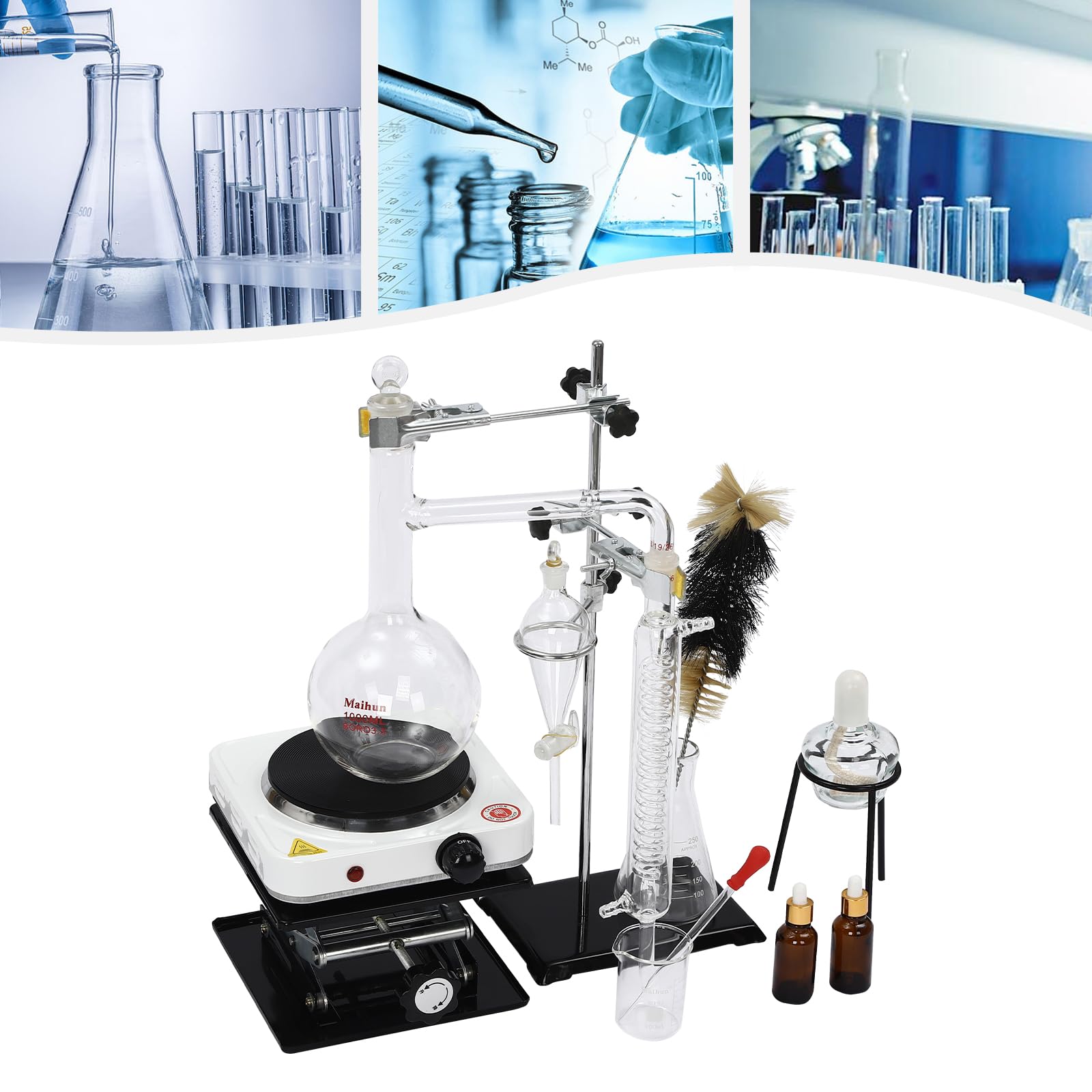 Premium 1000W Essential Oil Distiller Kit - Adjustable Height, High Borosilicate Glass Distillation Apparatus for Home Use | Perfect for Aromatherapy, Herbal Extraction & DIY Essential Oil Making