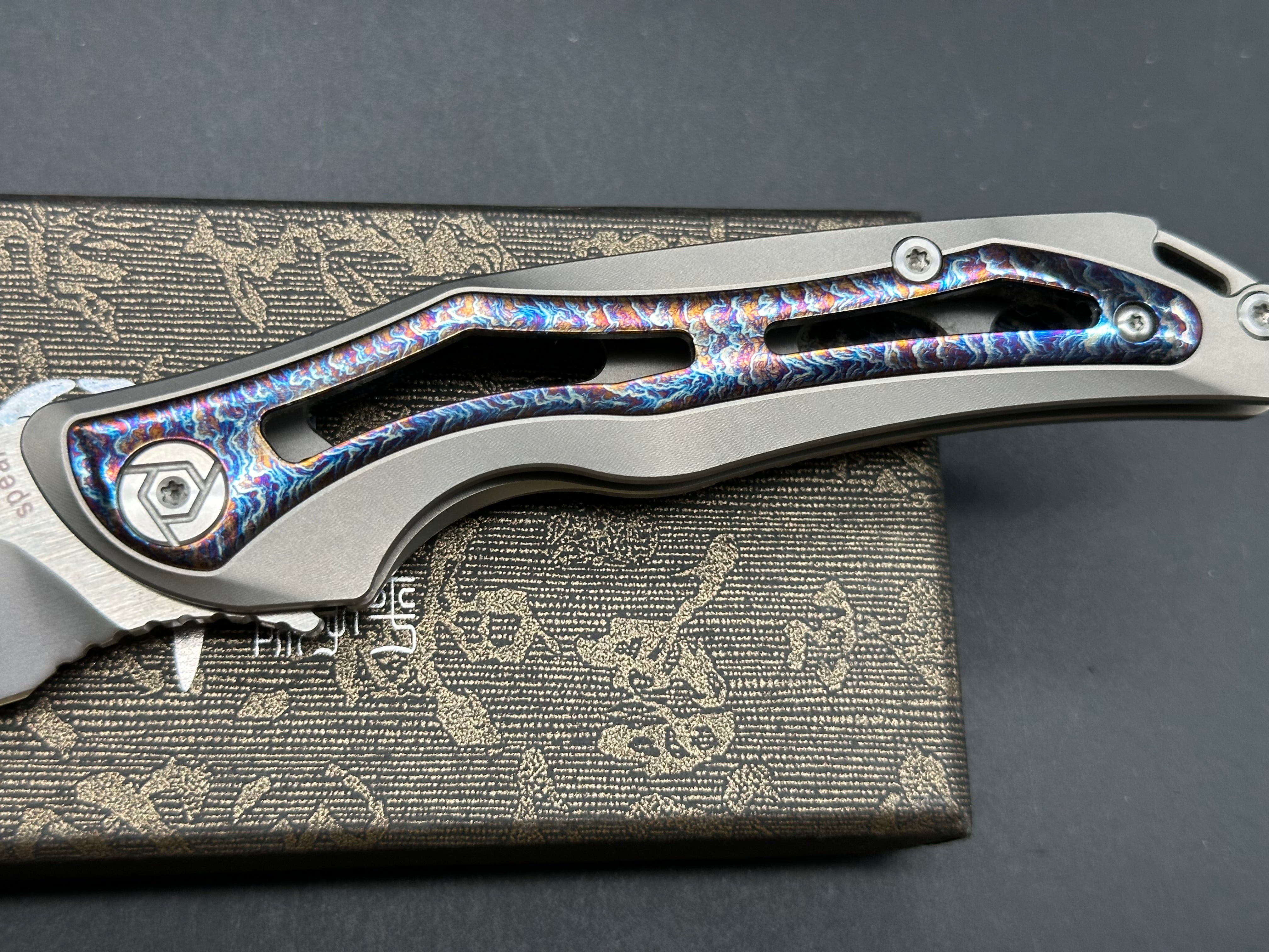 Premium CH KNIVES Spear Pocket Knife - Damascus Steel S35VN Blade with Titanium Handle - EDC, Camping, Survival & Outdoor Activities