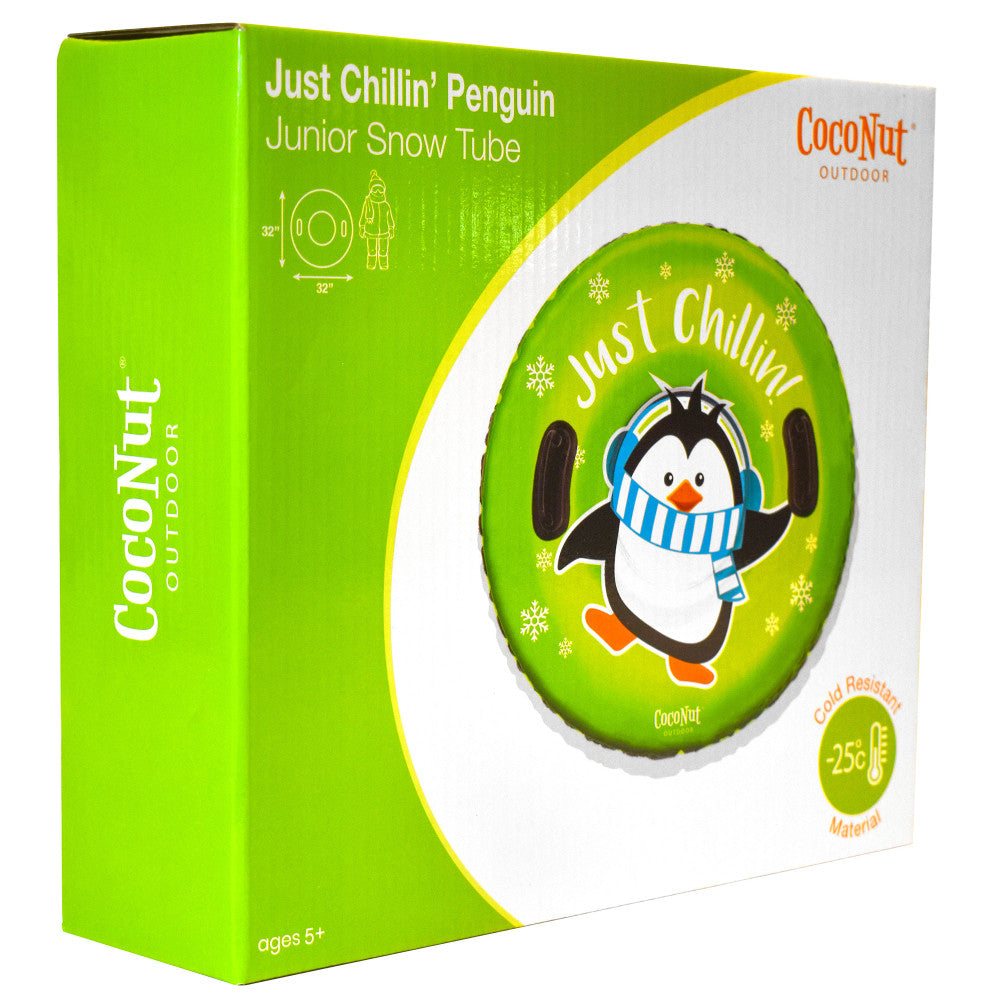 CocoNut Outdoor Inflatable Just Chillin' Green Penguin 32 Junior Snow Tube - Winter Sledding Fun for Kids & Family Snow Activities
