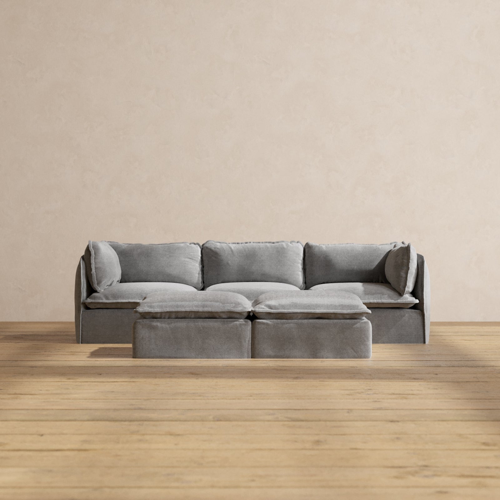 Modular Performance 3-Seater Sofa with Bench Ottoman in Ash - Modern Sectional Couch for Living Room, Lounge & Family Room | Relaxed Blend Fabric | Comfortable Seating for Entertaining & Relaxation