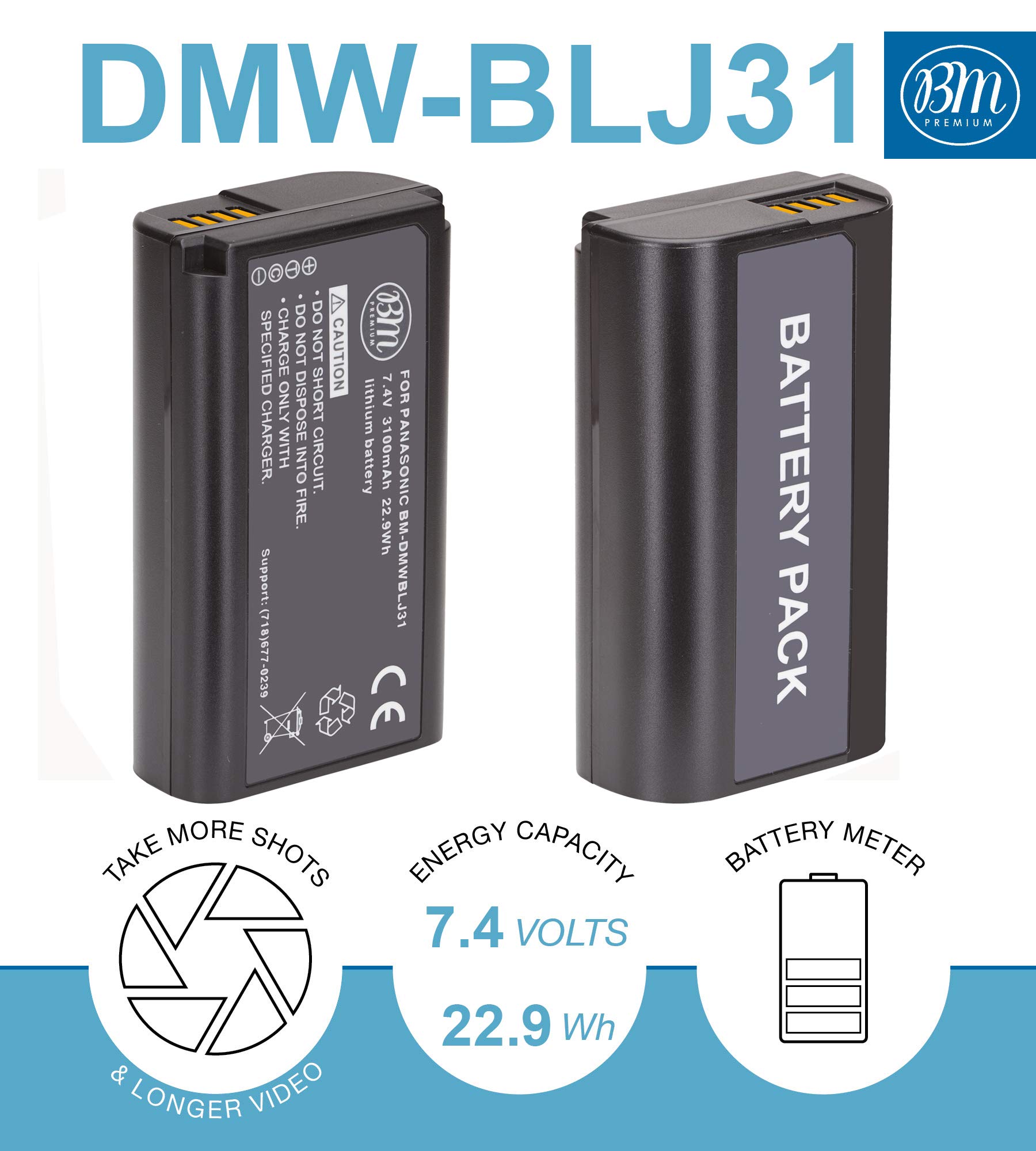Premium 2-Pack DMW-BLJ31 Replacement Batteries for Panasonic Lumix DC-S1/DC-S1H/DMW-BGS1R Digital Cameras - Long-Lasting Power for Photography & Videography