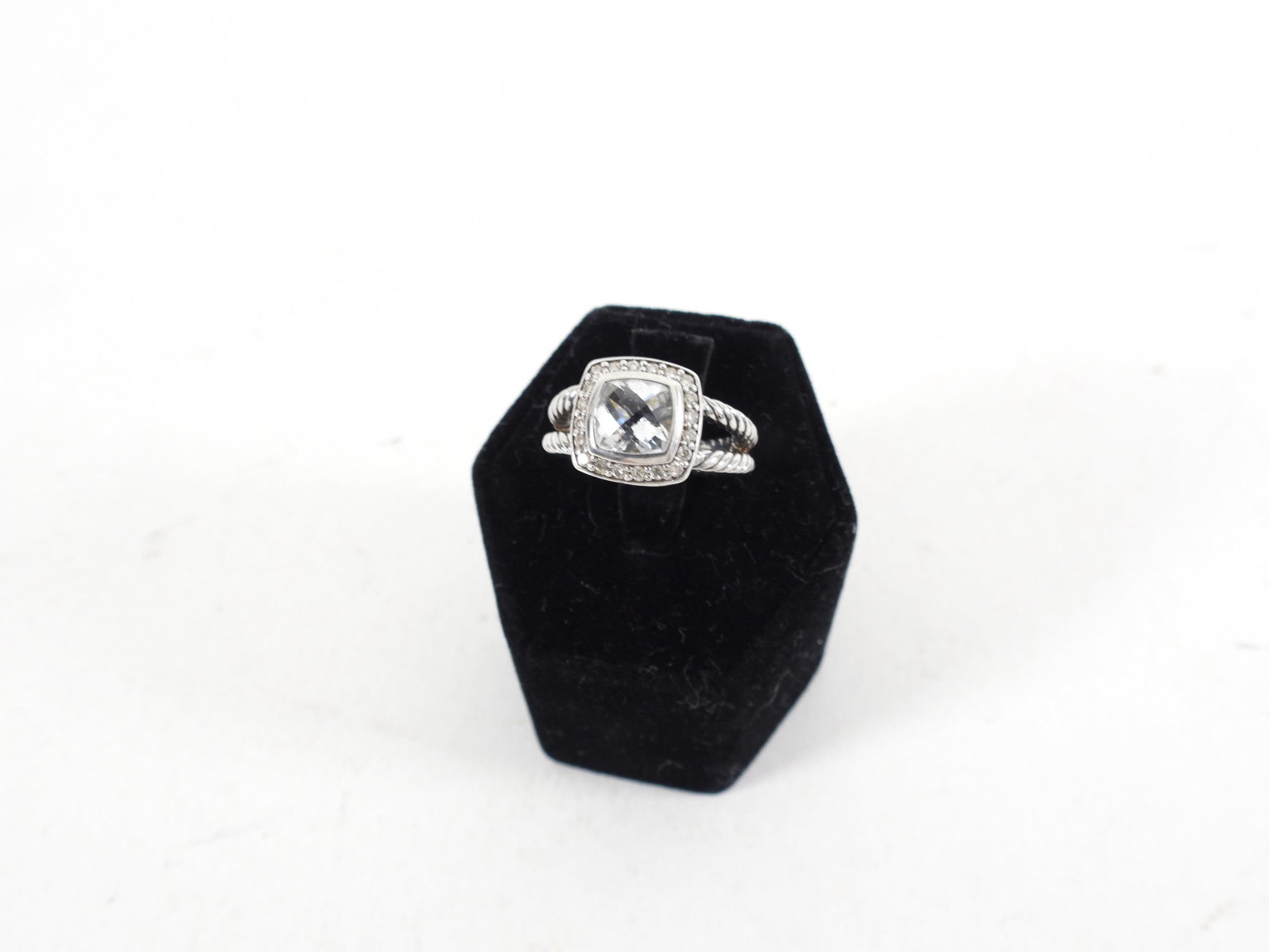David Yurman Petite Albion Sterling Silver Ring with Diamond & White Topaz - Size 5.5 - Elegant Jewelry for Women, Perfect for Weddings, Anniversaries & Special Occasions